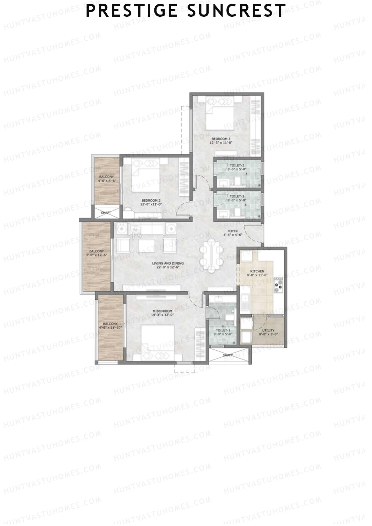 Prestige Suncrest Tower 1 Unit 5 (Type L) Floor Plan