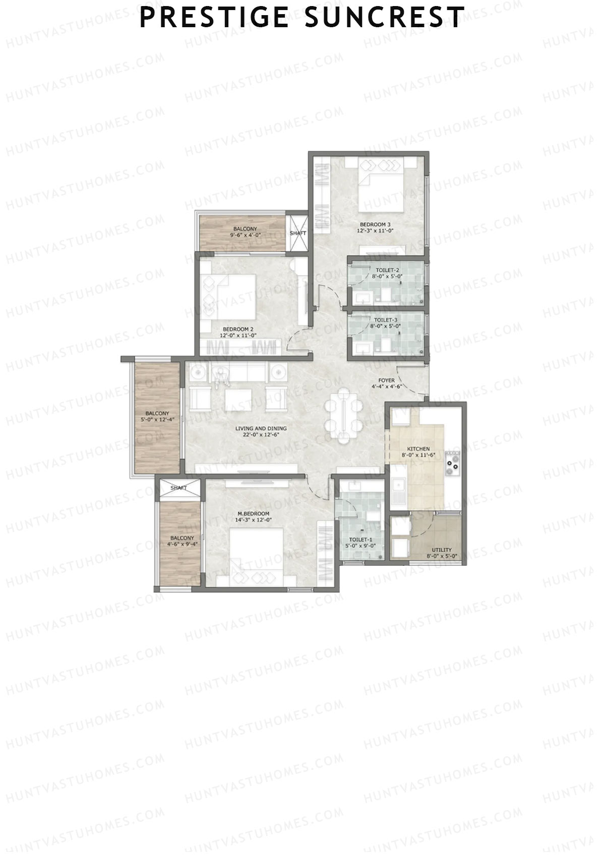 Prestige Suncrest Tower 1 Unit 8 (Type J) Floor Plan