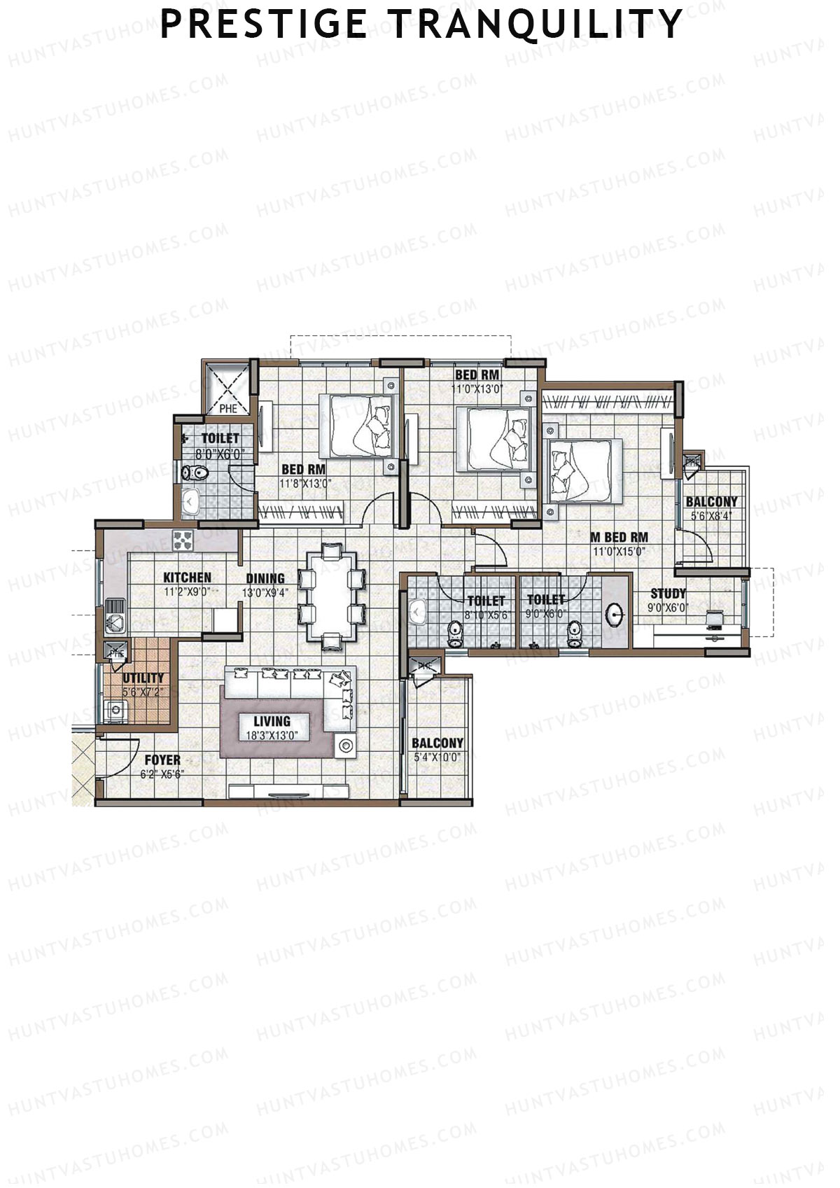 Prestige Tranquility Tower 13 Unit 3 (Type H) Floor Plan