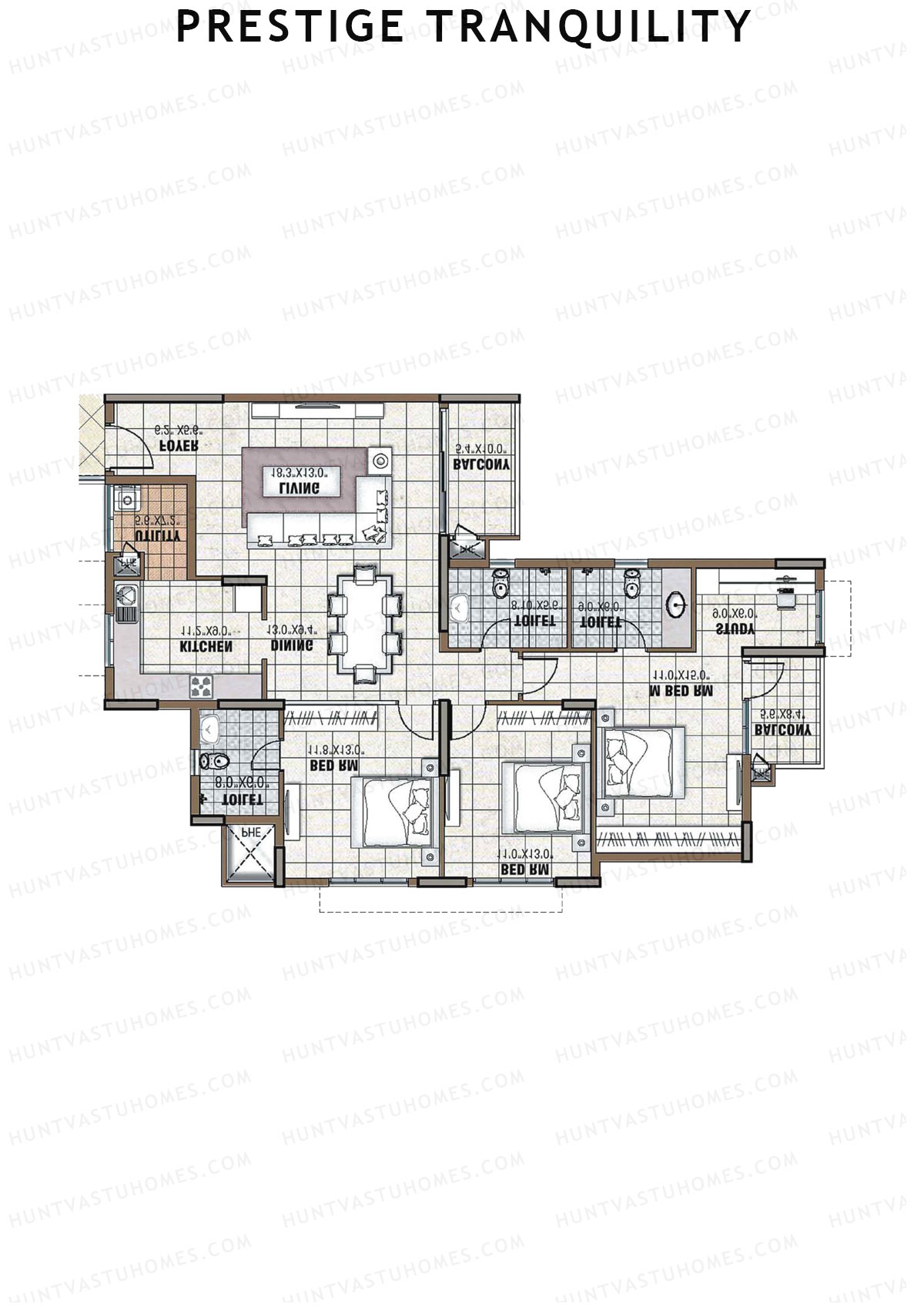Prestige Tranquility Tower 13 Unit 4 (Type H) Floor Plan