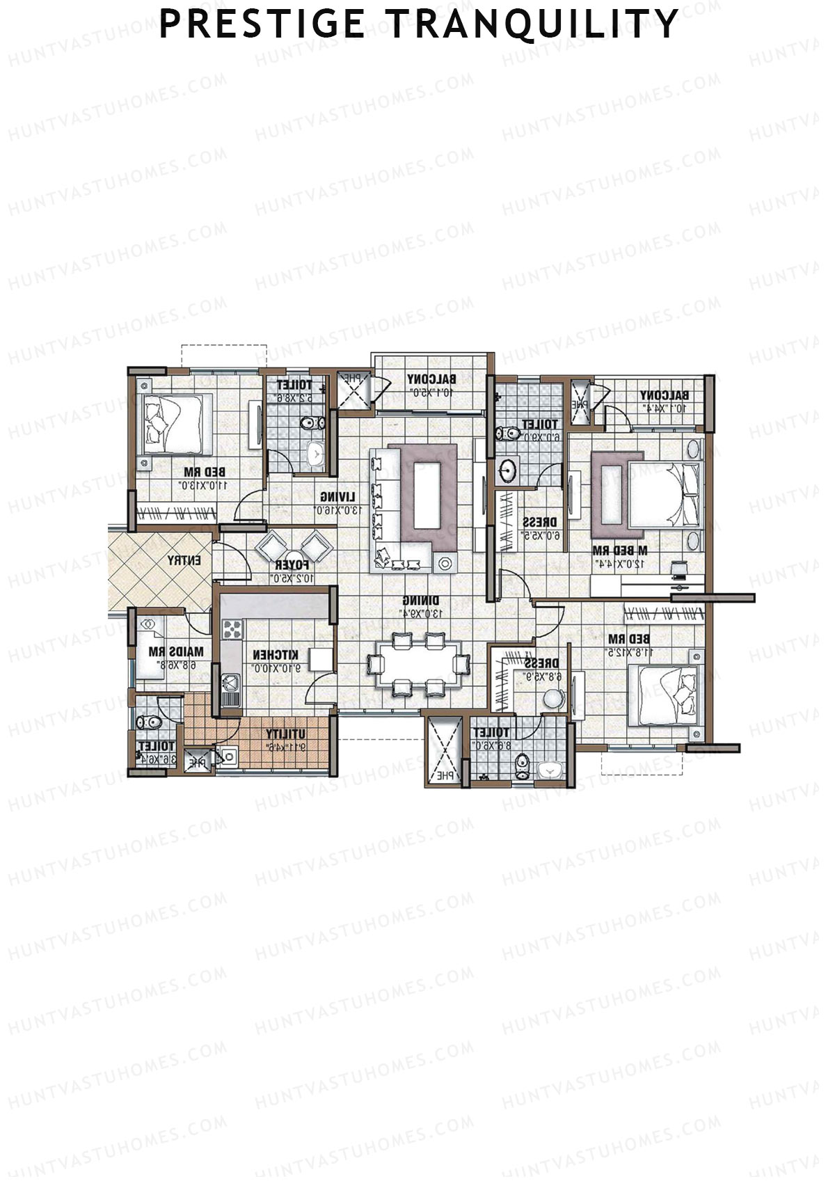 Prestige Tranquility Tower 14 Unit 3 (Type J) Floor Plan