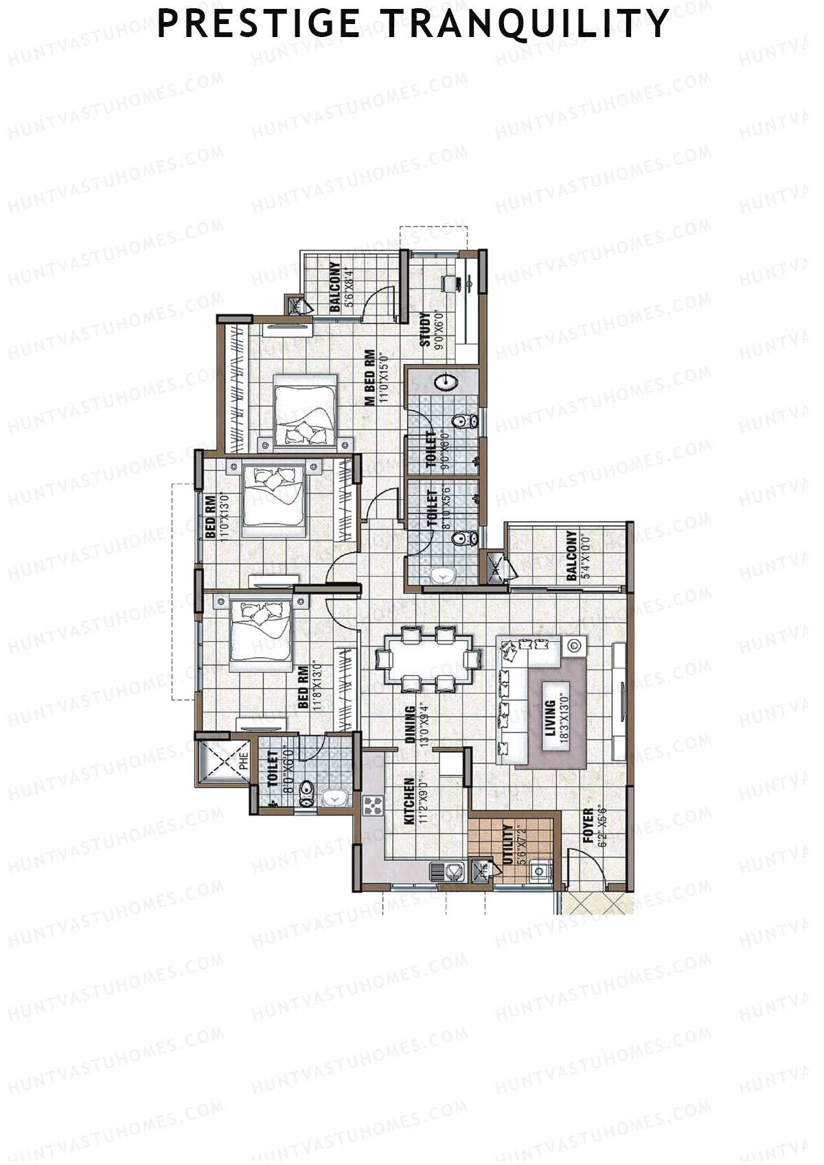 Prestige Tranquility Tower 17 Unit 1 (Type H) Floor Plan