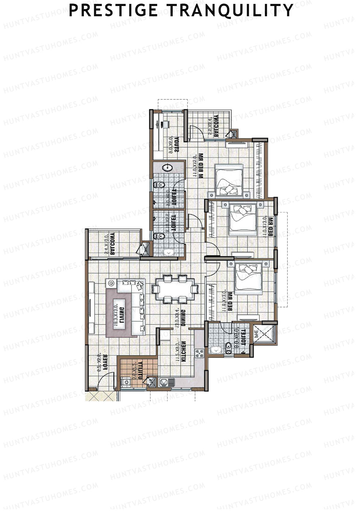 Prestige Tranquility Tower 17 Unit 2 (Type H) Floor Plan