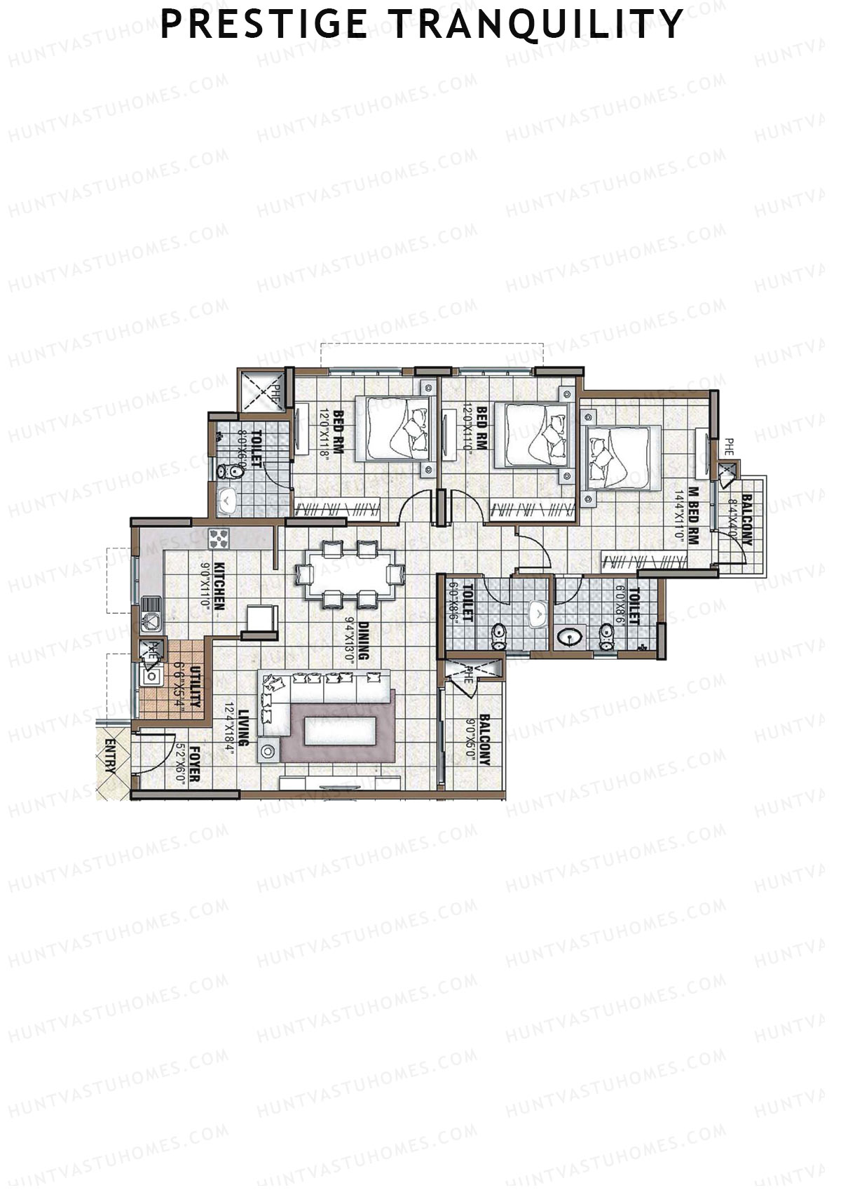 Prestige Tranquility Tower 17 Unit 3 (Type G) Floor Plan
