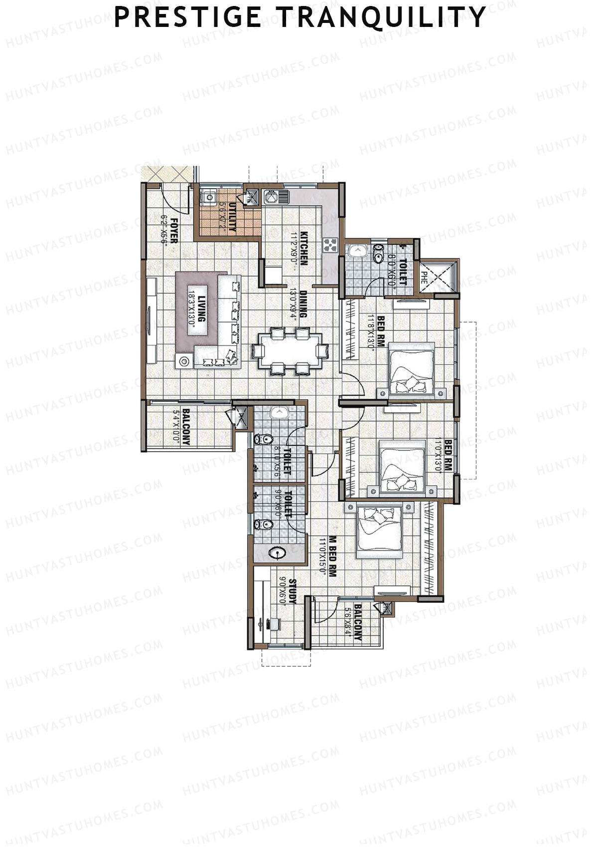 Prestige Tranquility Tower 17 Unit 5 (Type H) Floor Plan