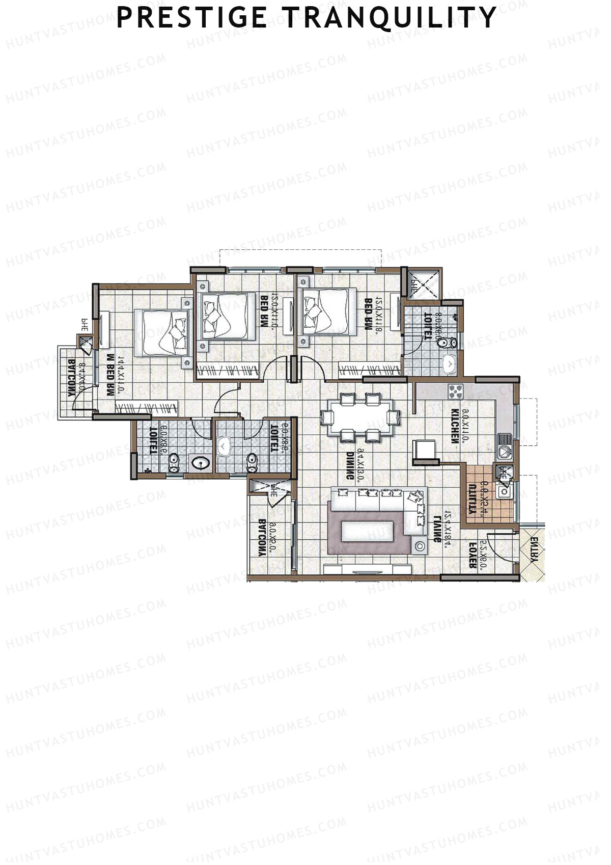 Prestige Tranquility Tower 17 Unit 8 (Type G1) Floor Plan