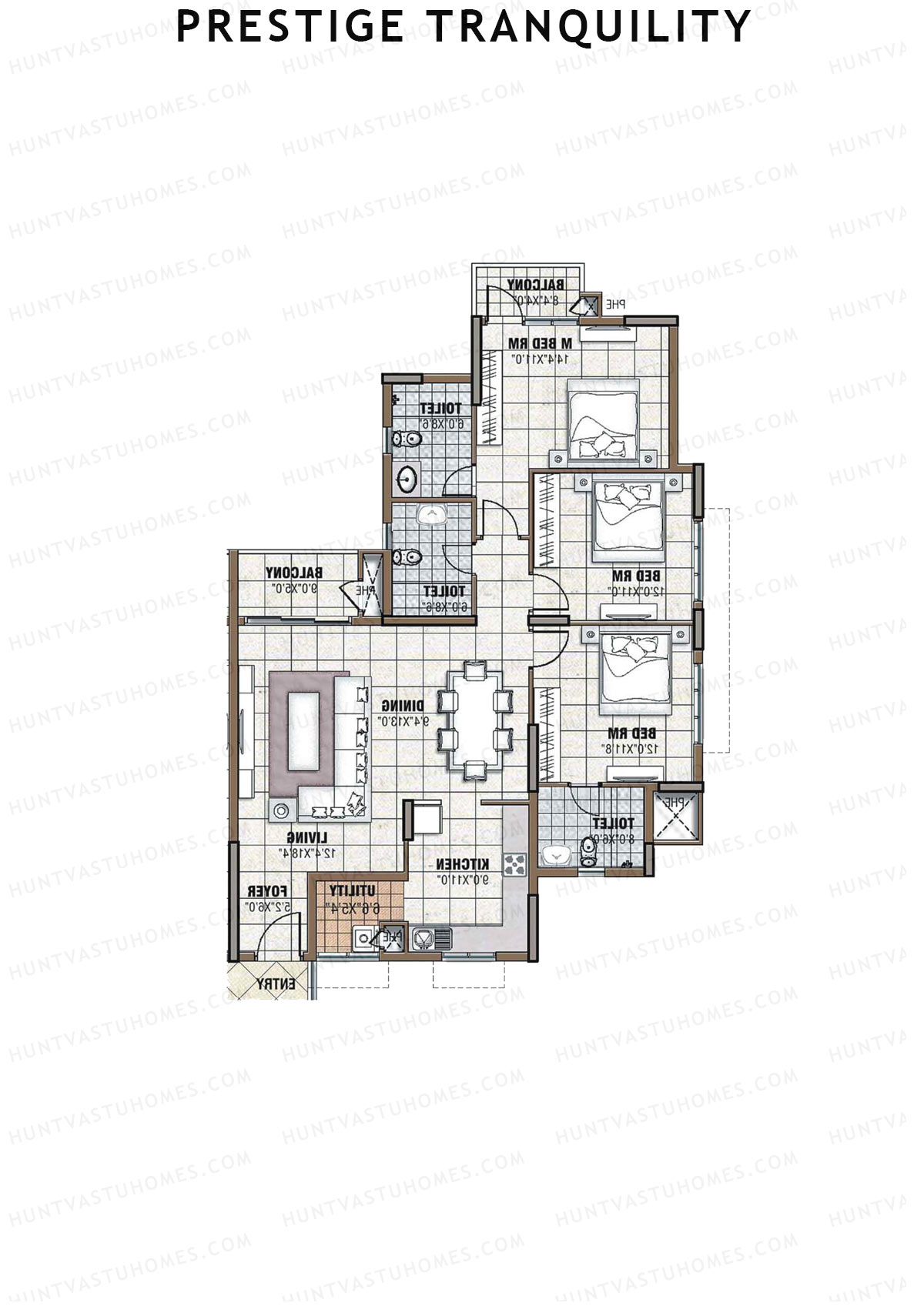 Prestige Tranquility Tower 1 Unit 2 (Type G1) Floor Plan