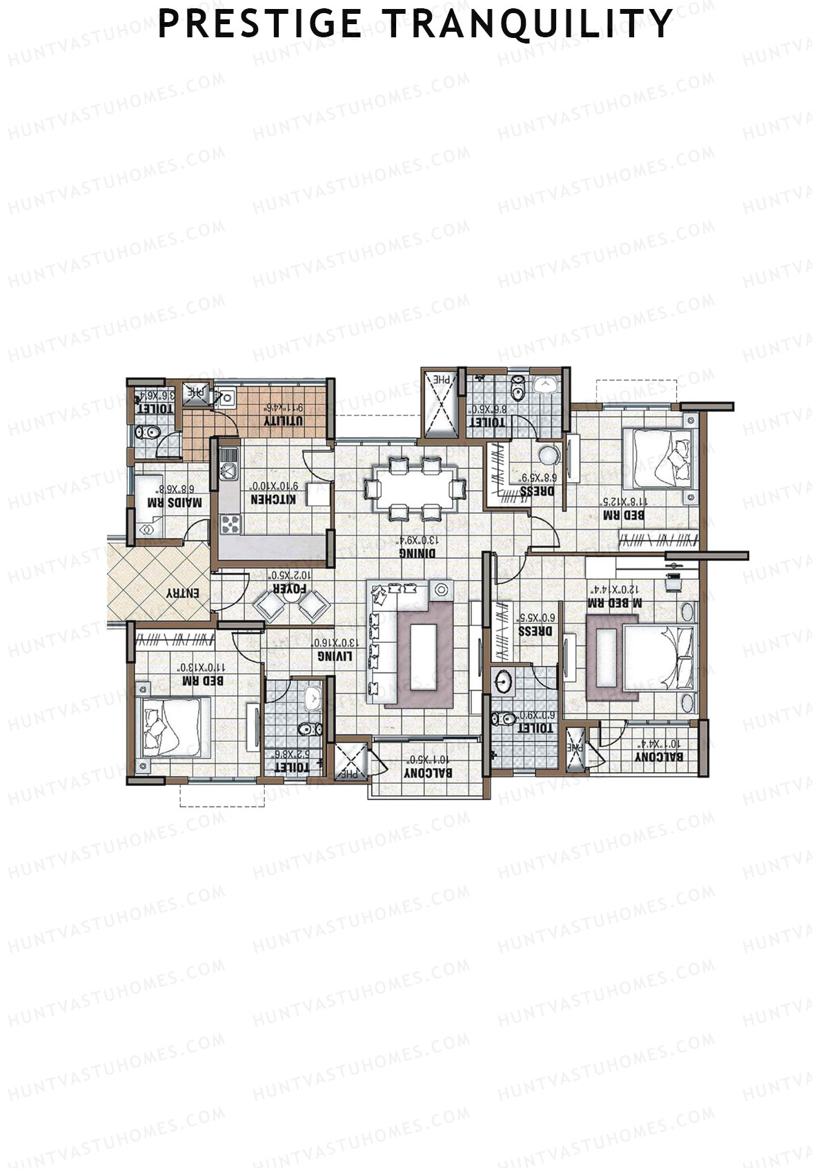 Prestige Tranquility Tower 1 Unit 3 (Type J) Floor Plan