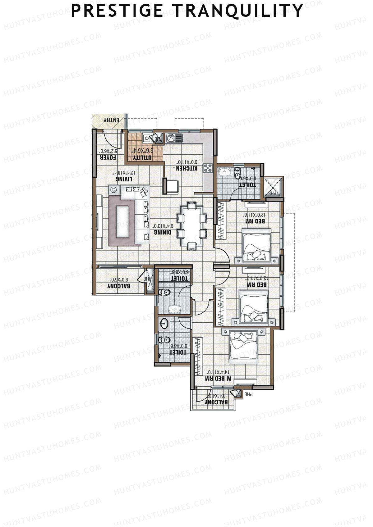 Prestige Tranquility Tower 1 Unit 4 (Type G1) Floor Plan