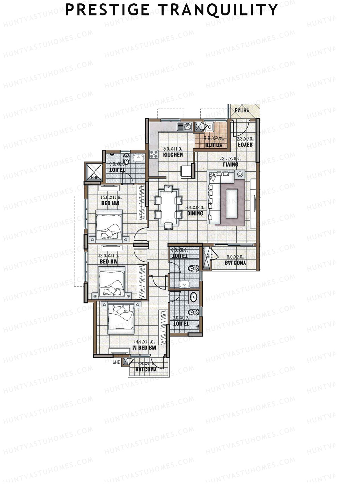 Prestige Tranquility Tower 1 Unit 5 (Type G1) Floor Plan