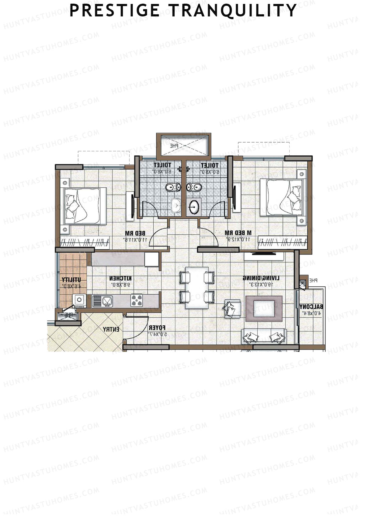 Prestige Tranquility Tower 7 Unit 3 (Type F) Floor Plan