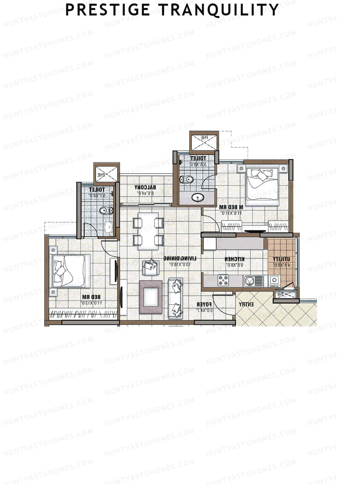 Prestige Tranquility Tower 7 Unit 8 (Type C) Floor Plan