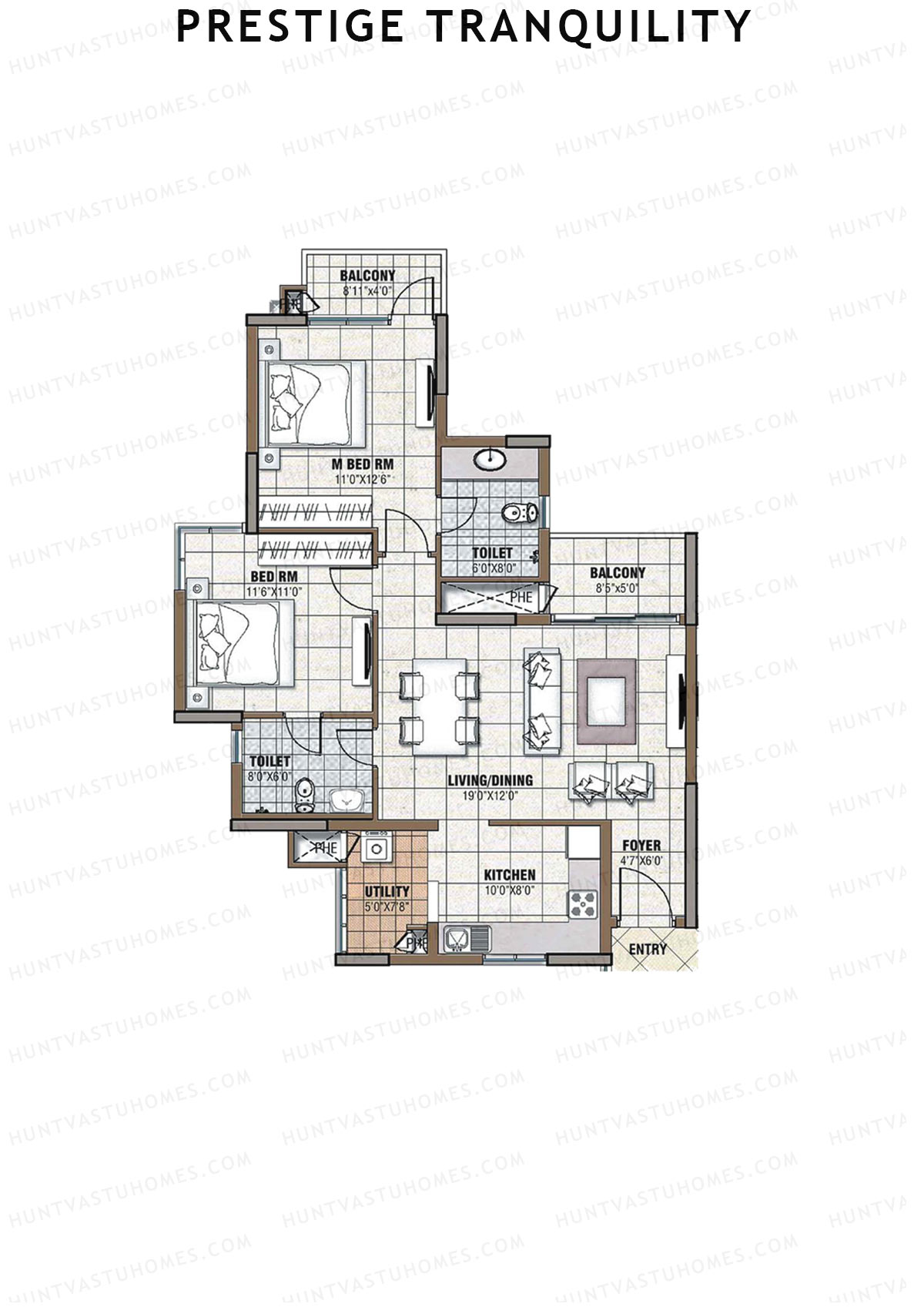 Prestige Tranquility Tower 8 Unit 1 (Type E1) Floor Plan