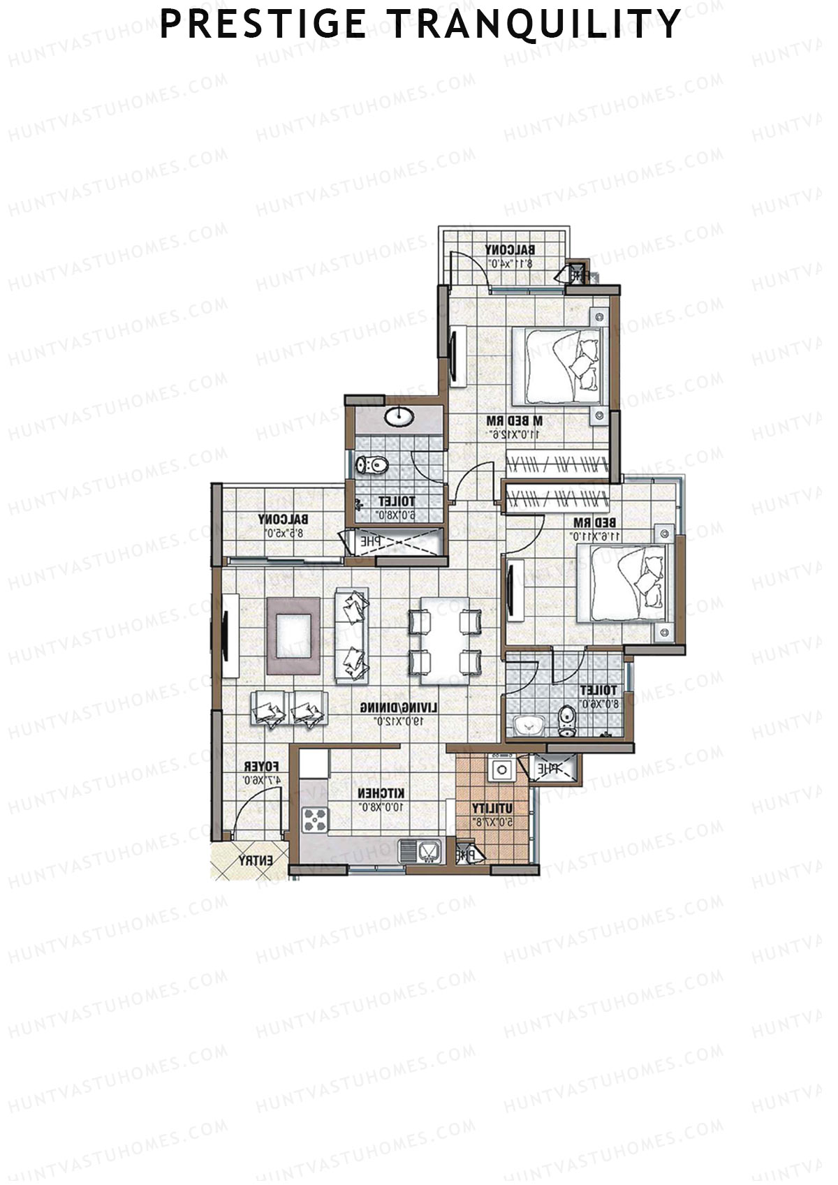 Prestige Tranquility Tower 8 Unit 2 (Type E1) Floor Plan