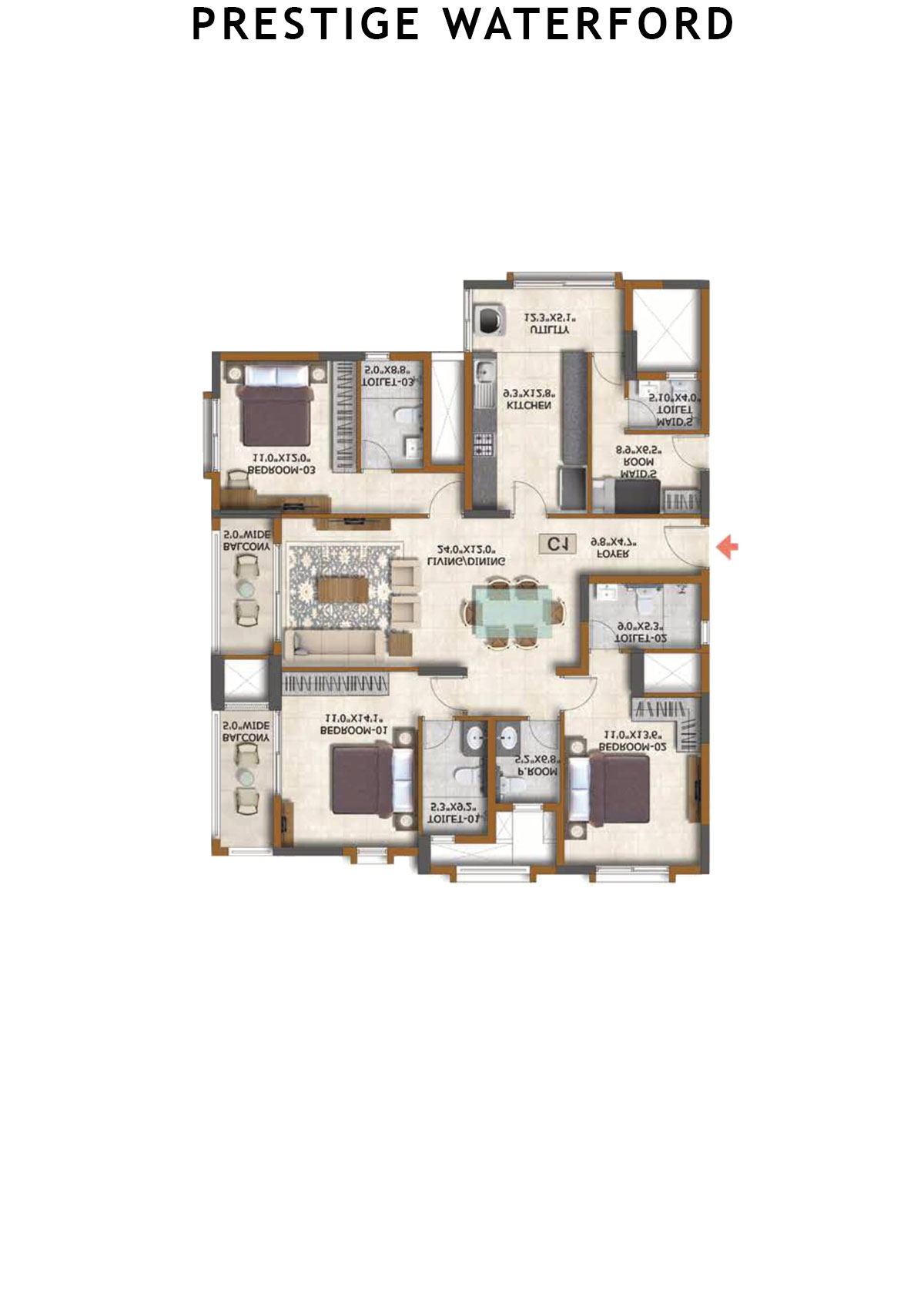 Prestige Waterford Tower 3 Unit 4 (Type C1) Floor Plan