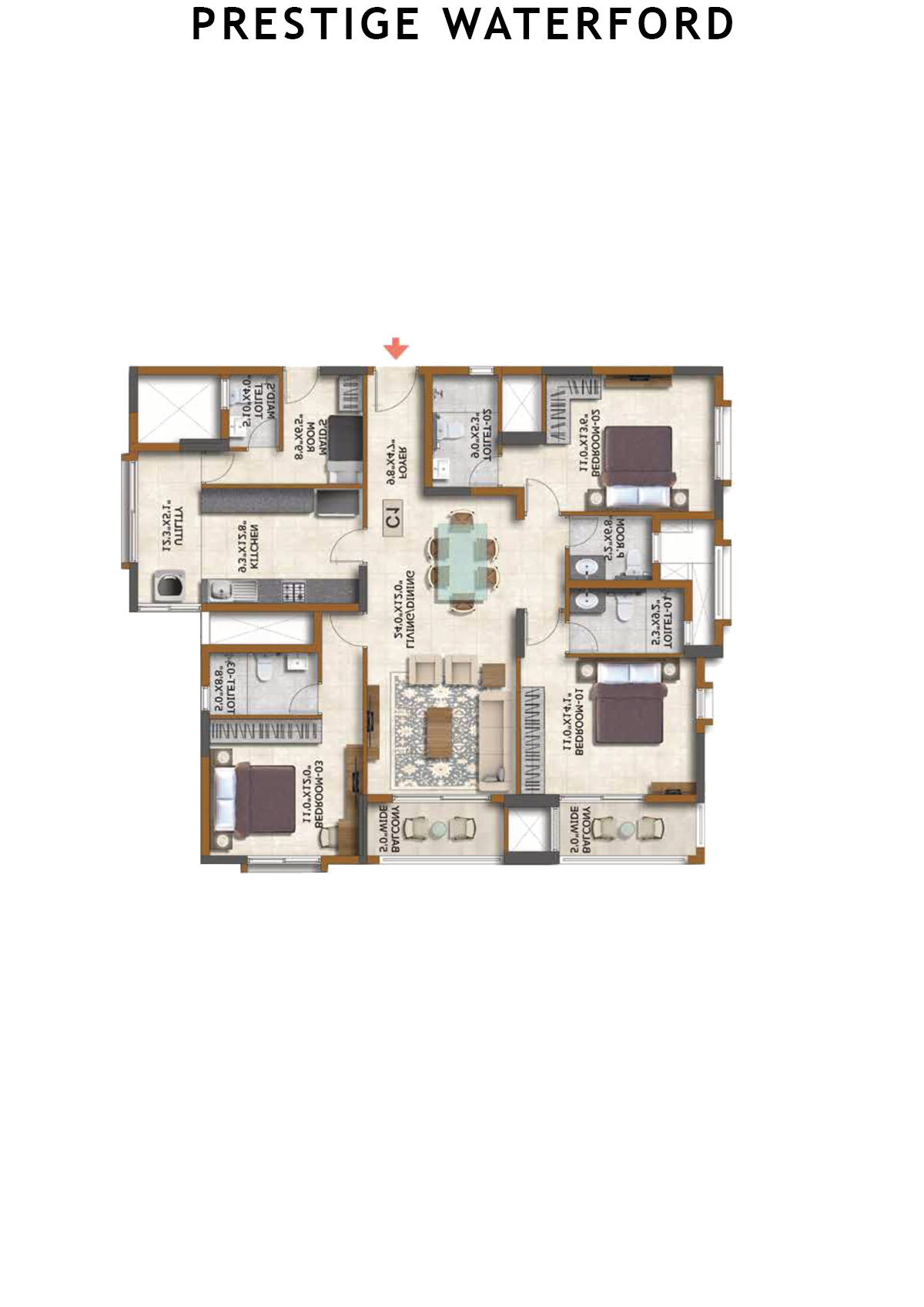 Prestige Waterford Tower 5 Unit 2 (Type C1) Floor Plan