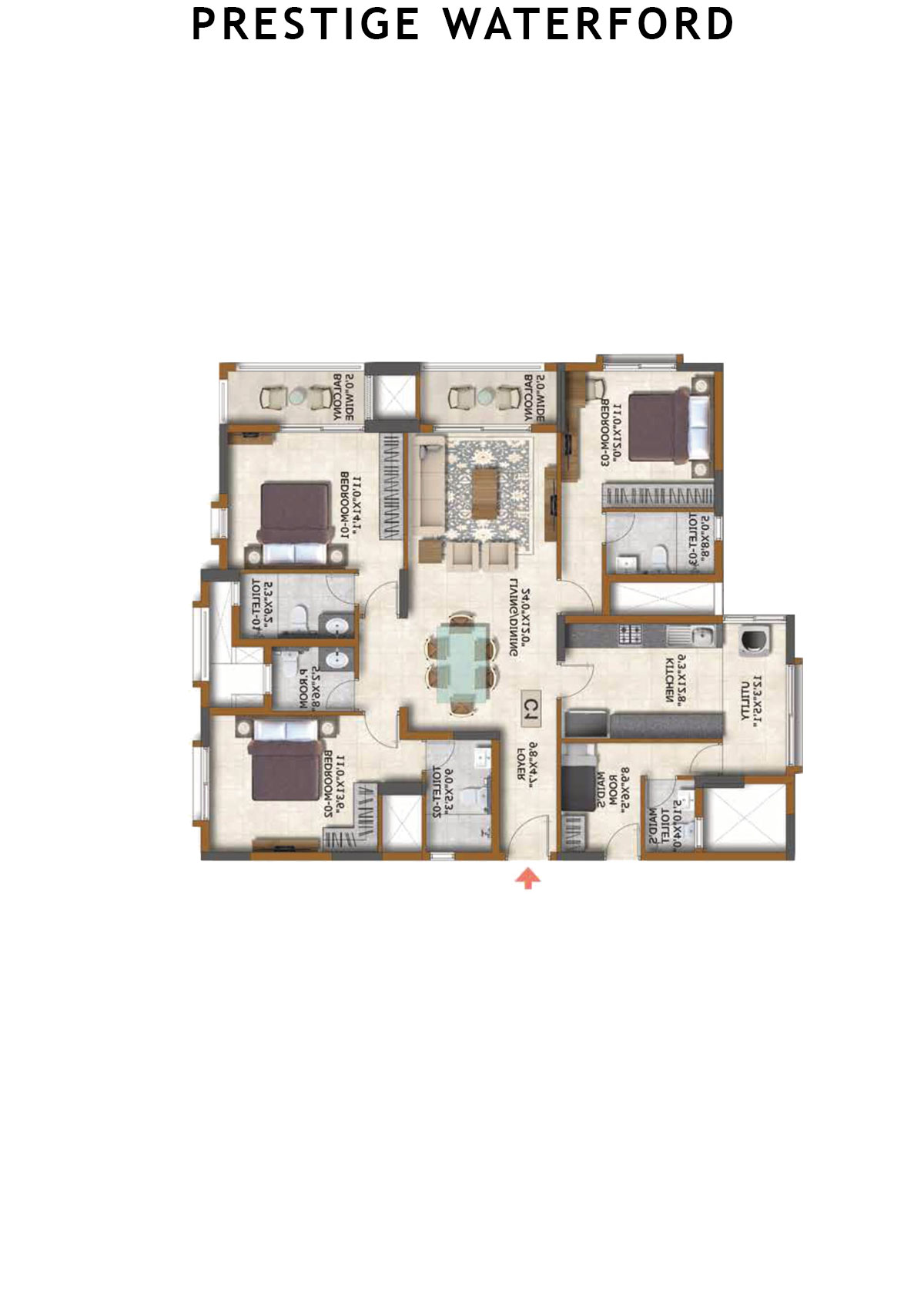Prestige Waterford Tower 5 Unit 4 (Type C1) Floor Plan