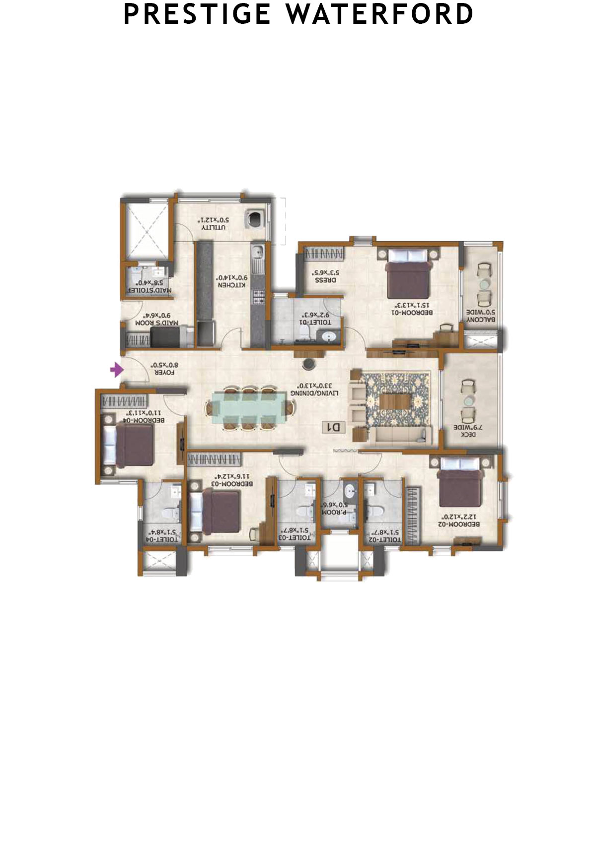 Prestige Waterford Tower 6 Unit 1 (Type D2) Floor Plan
