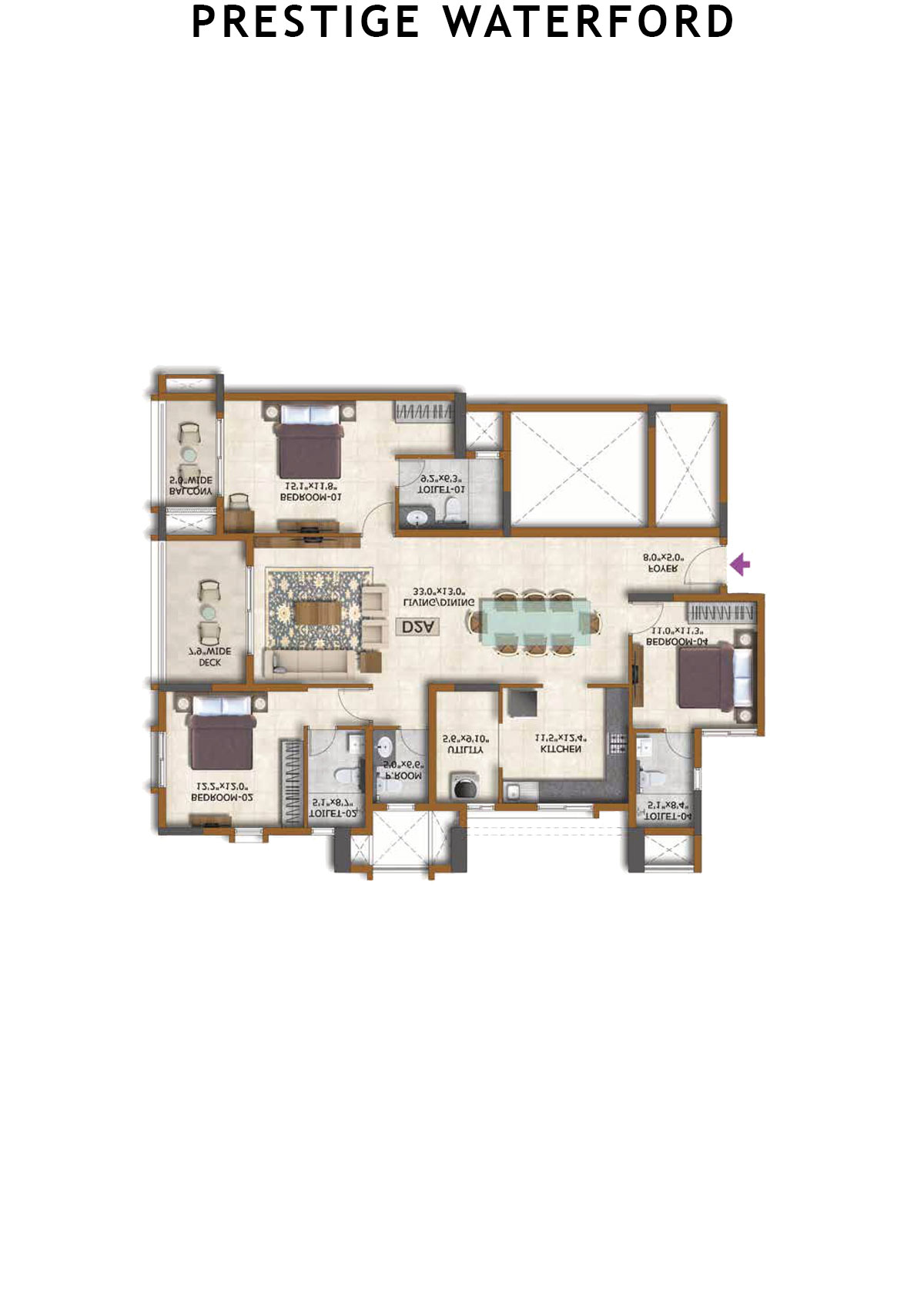 Prestige Waterford Tower 6 Unit 2 (Type D2A) Floor Plan