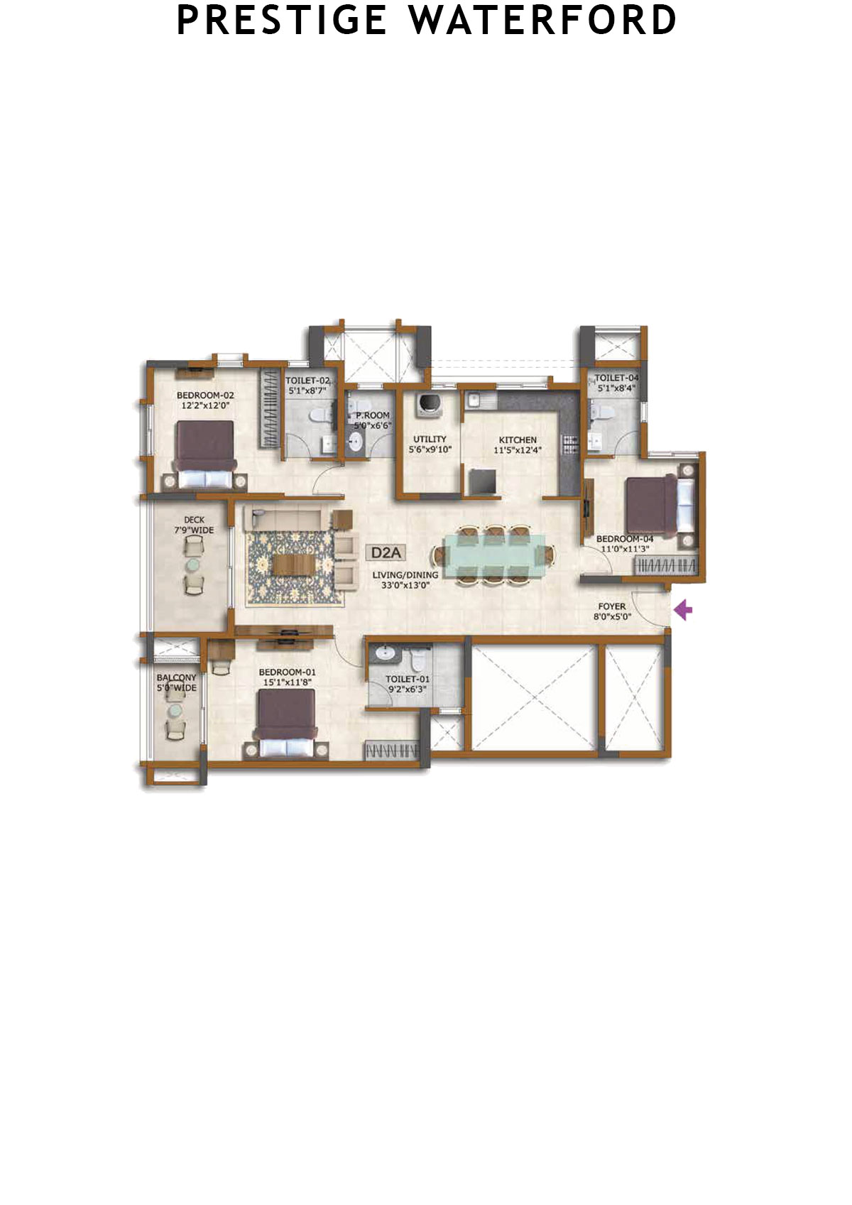 Prestige Waterford Tower 6 Unit 3 (Type D2A) Floor Plan