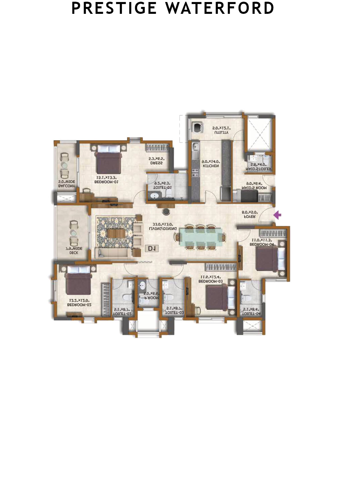 Prestige Waterford Tower 7 Unit 4 (Type D1) Floor Plan
