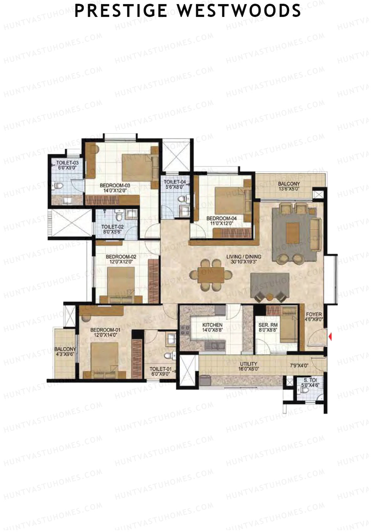 Prestige Westwoods Tower 1 Unit 2 (Type M) Floor Plan