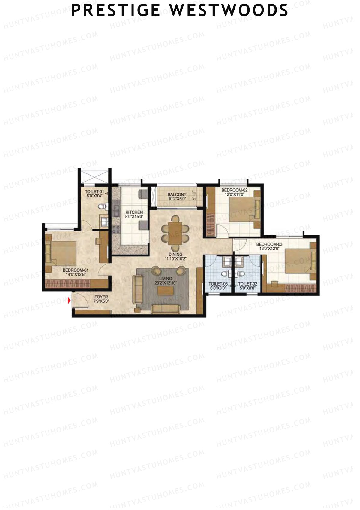Prestige Westwoods Tower 2 Unit 1 (Type J) Floor Plan