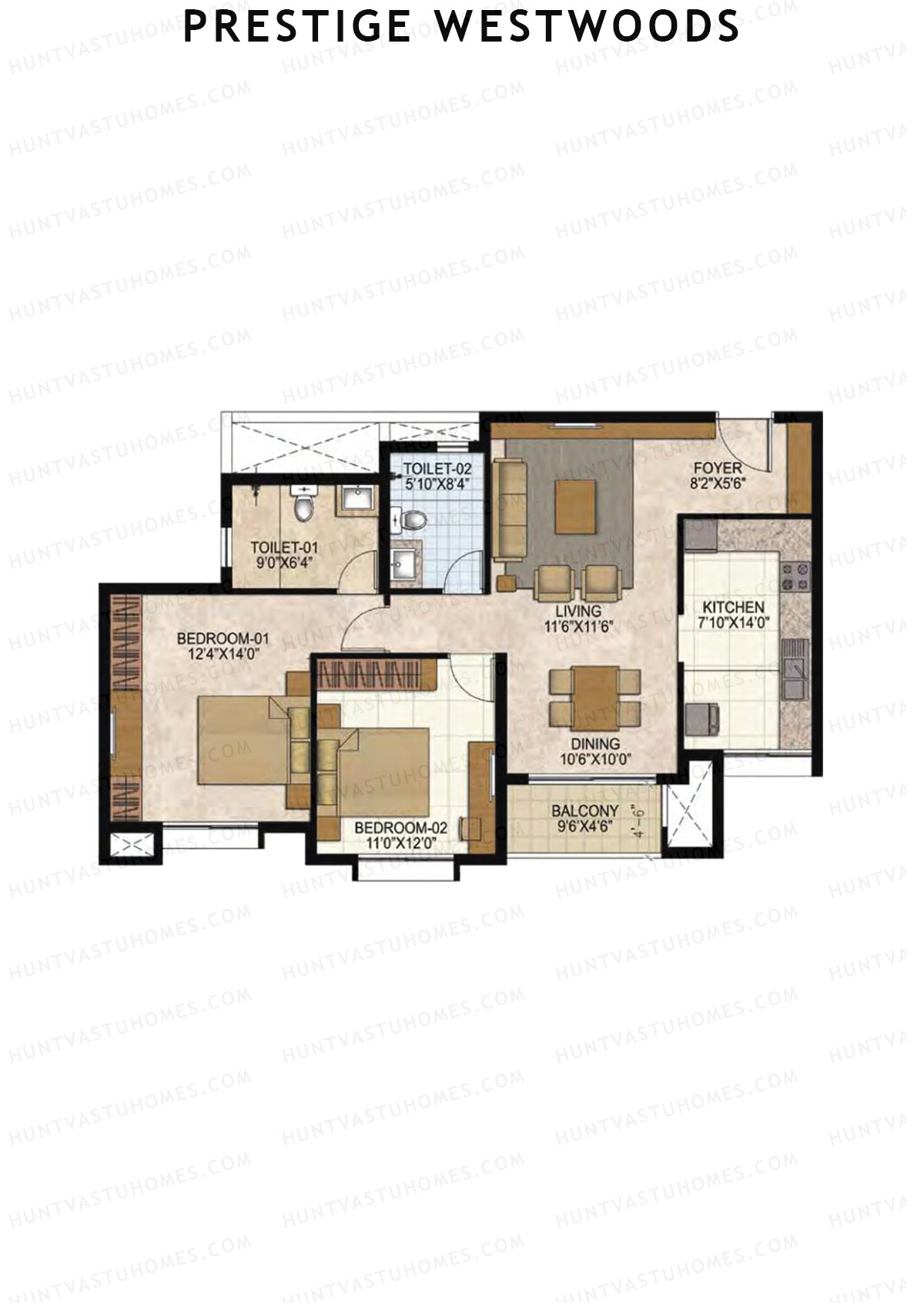 Prestige Westwoods Tower 2 Unit 3 (Type C) Floor Plan