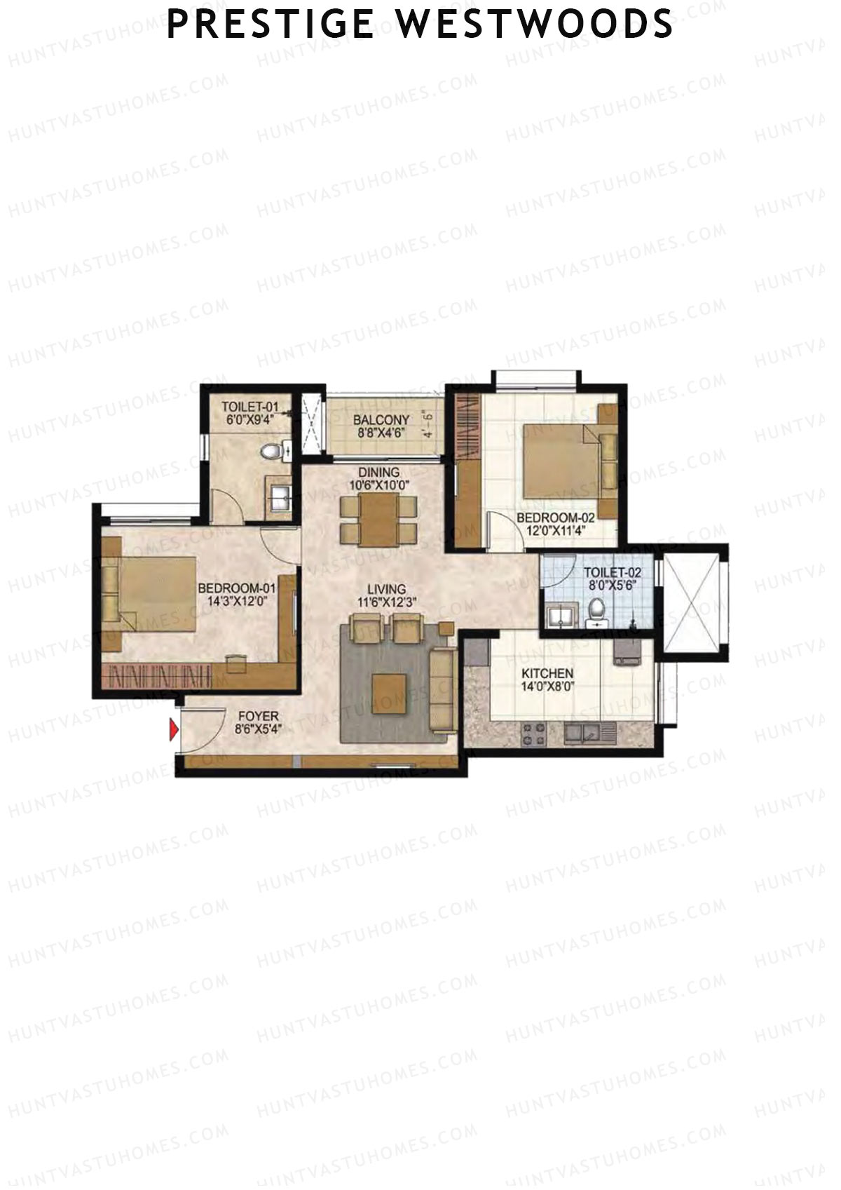 Prestige Westwoods Tower 2 Unit 6 (Type A) Floor Plan