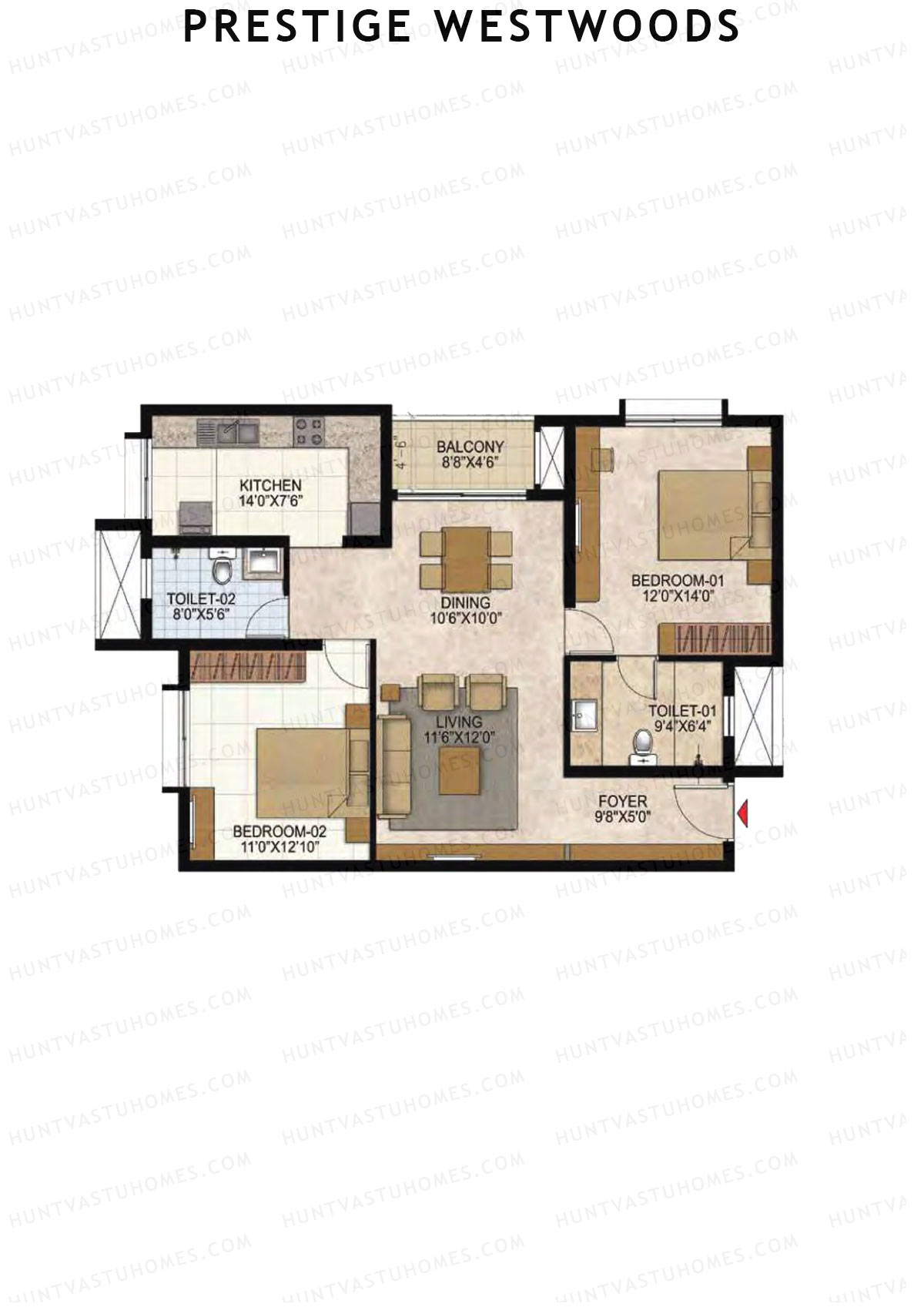 Prestige Westwoods Tower 3 Unit 1 (Type B) Floor Plan