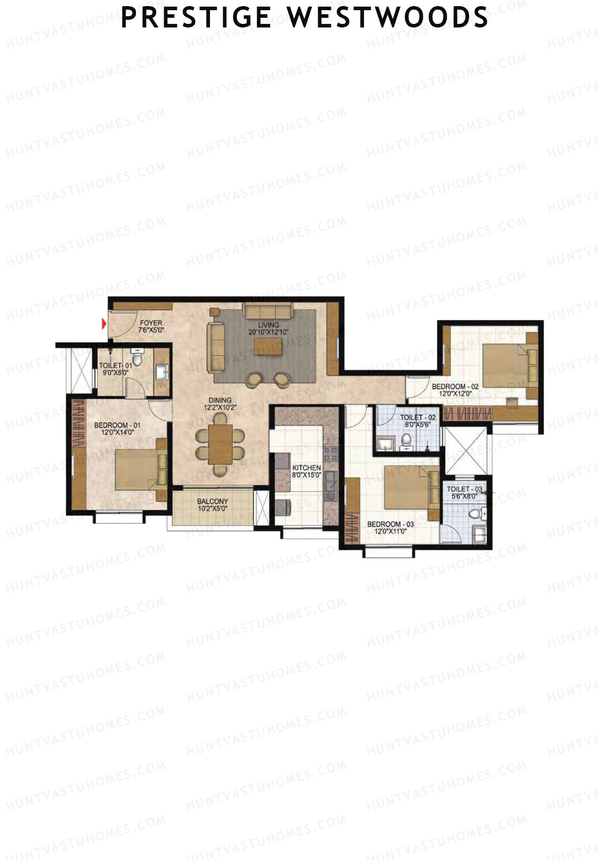 Prestige Westwoods Tower 3 Unit 3 (Type K) Floor Plan