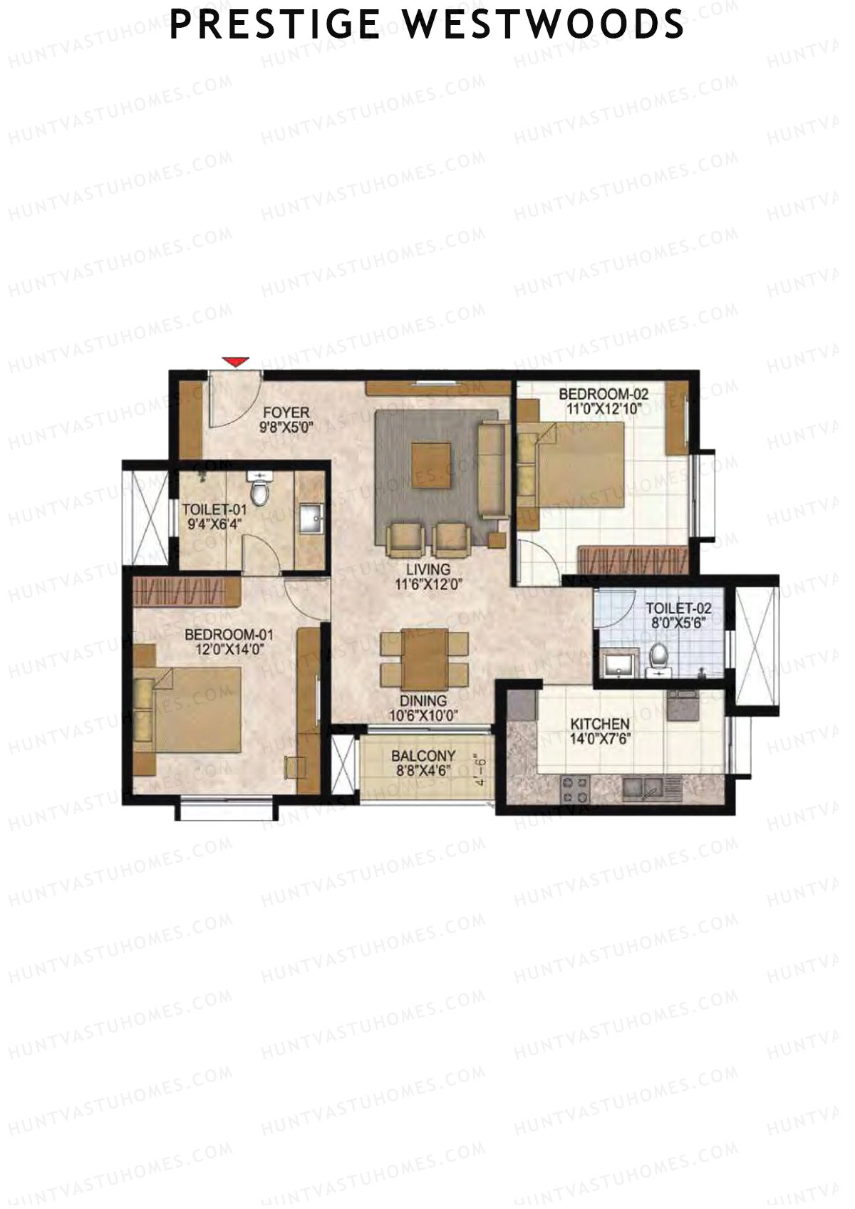 Prestige Westwoods Tower 3 Unit 4 (Type D) Floor Plan
