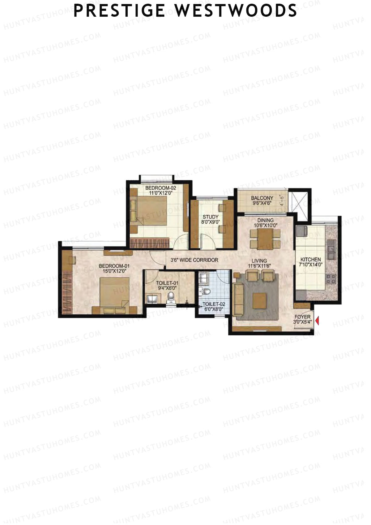 Prestige Westwoods Tower 3 Unit 5 (Type E) Floor Plan