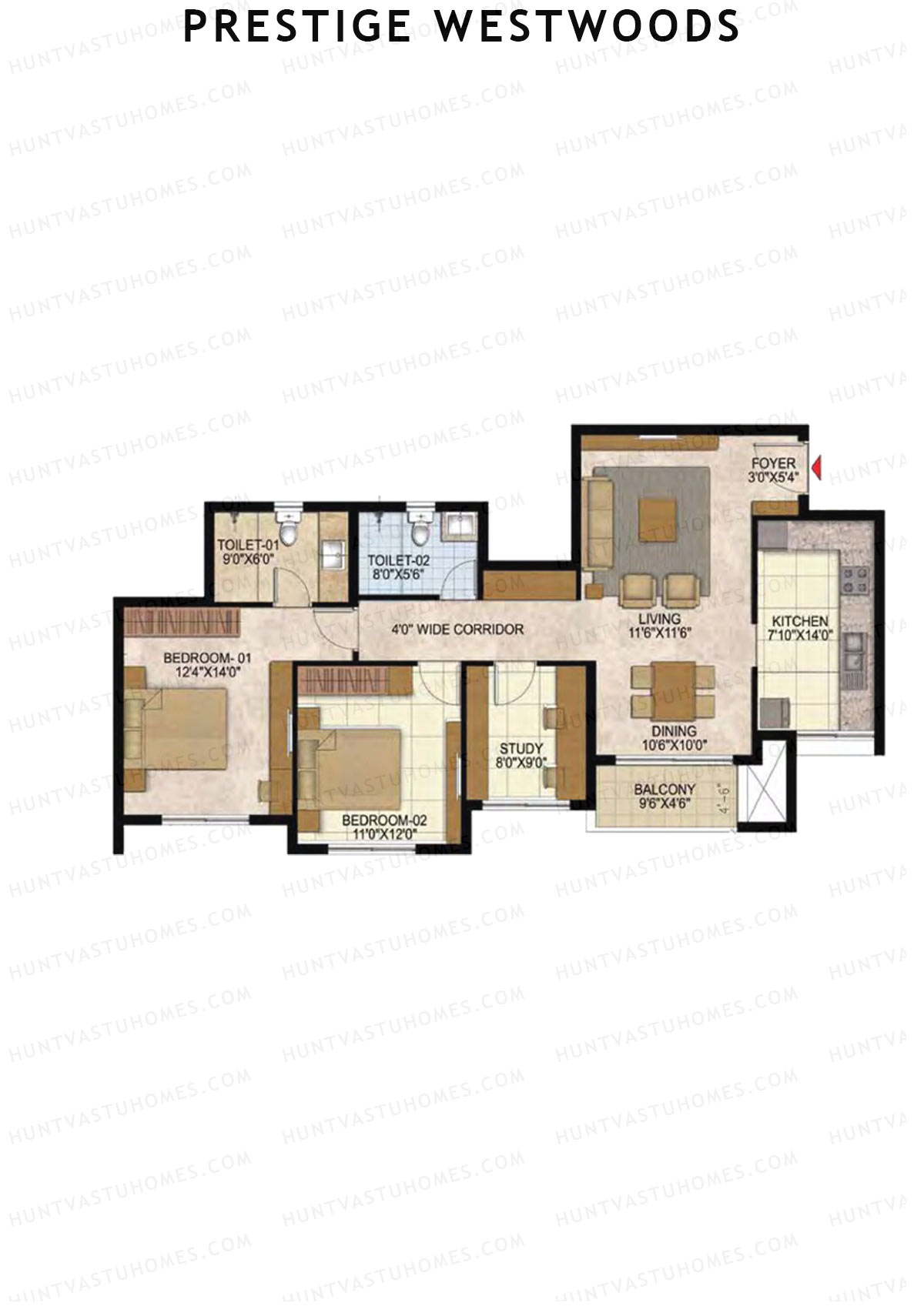 Prestige Westwoods Tower 3 Unit 5 (Type F) Floor Plan