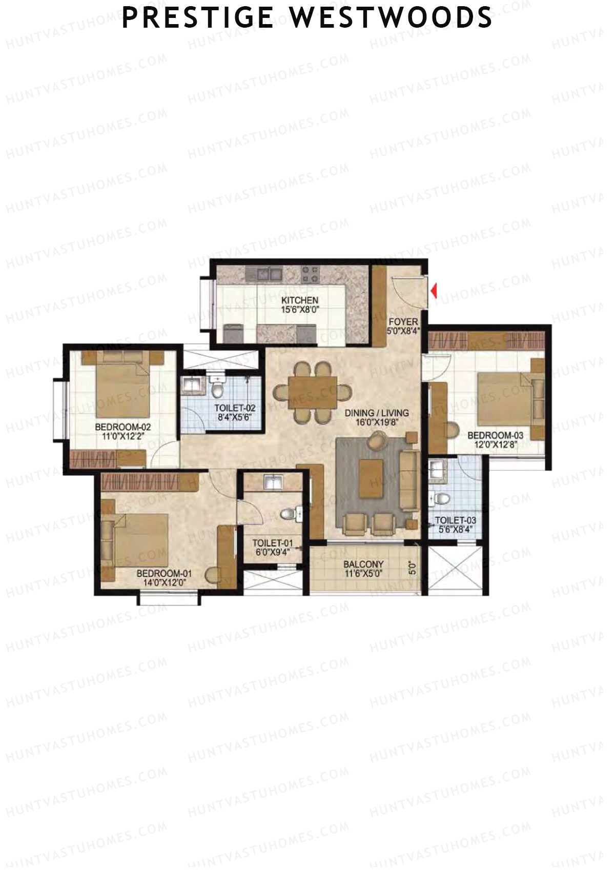 Prestige Westwoods Tower 5 Unit 5 (Type G) Floor Plan