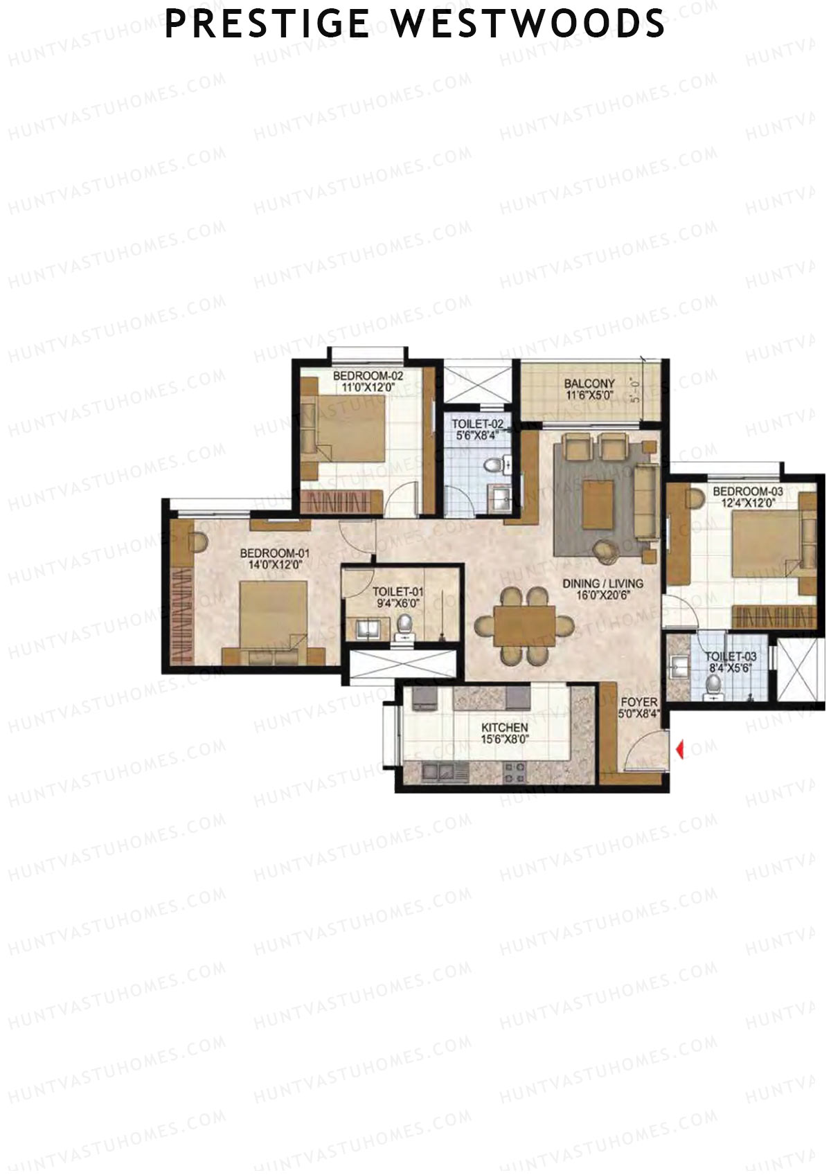 Prestige Westwoods Tower 5 Unit 6 (Type H) Floor Plan