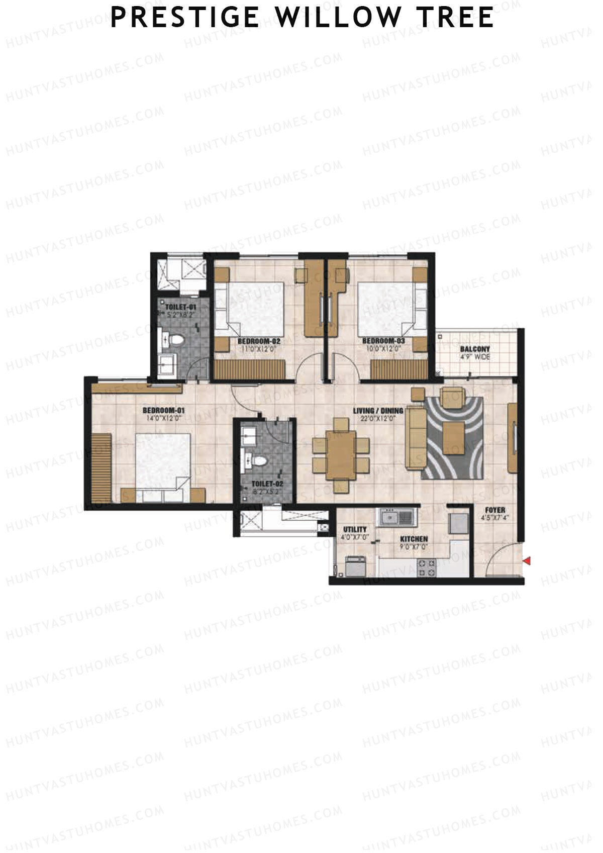 Prestige Willow Tree Tower 1 Unit 1 (Type D) Floor Plan