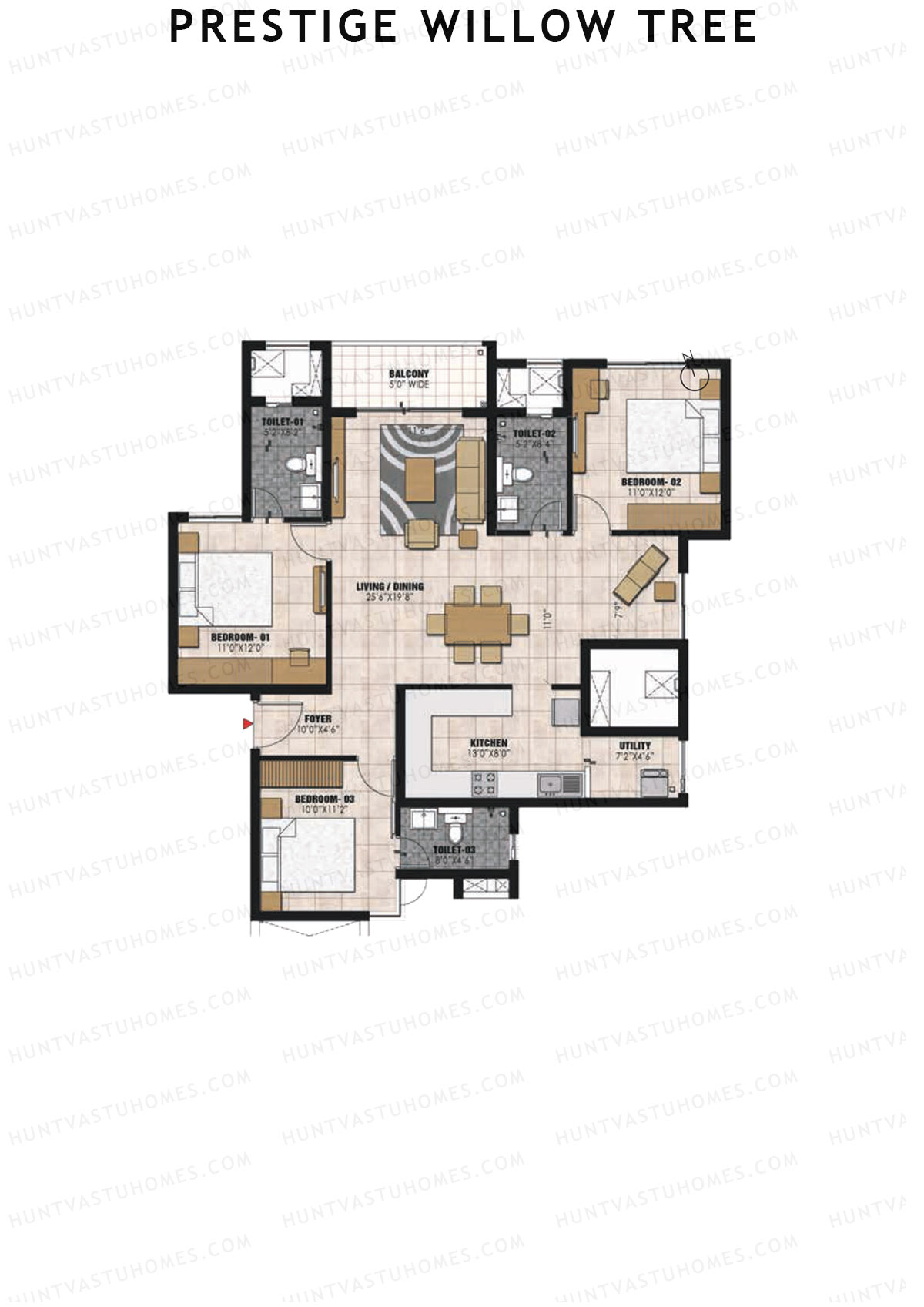 Prestige Willow Tree Tower 1 Unit 2 (Type G1) Floor Plan
