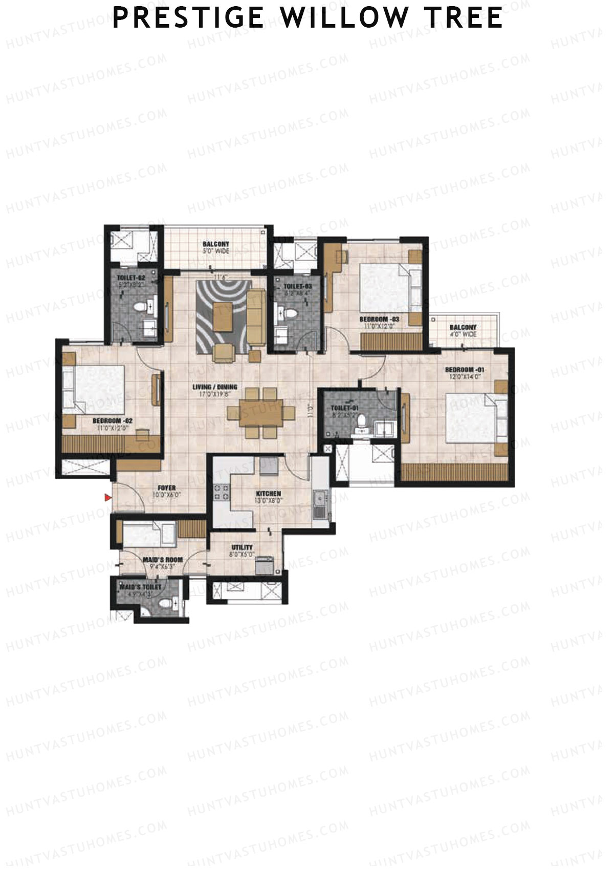 Prestige Willow Tree Tower 1 Unit 2 (Type G) Floor Plan