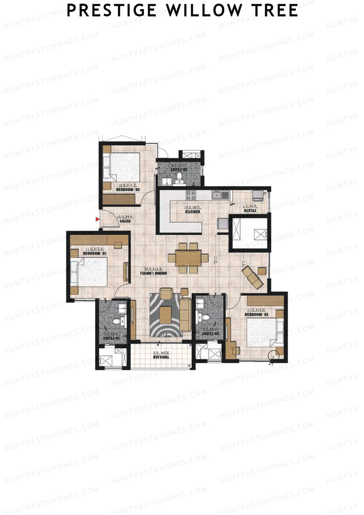Prestige Willow Tree Tower 1 Unit 3 (Type G1) Floor Plan