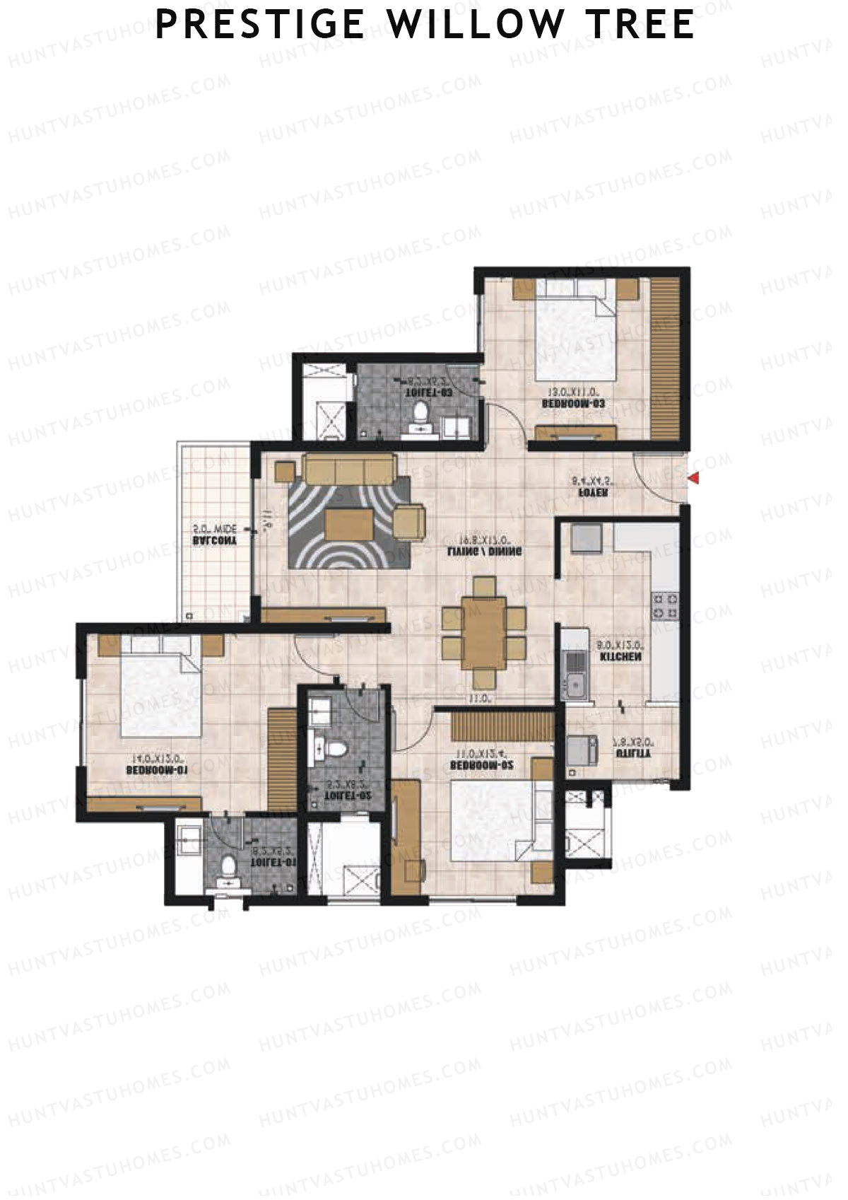 Prestige Willow Tree Tower 1 Unit 6 (Type E) Floor Plan