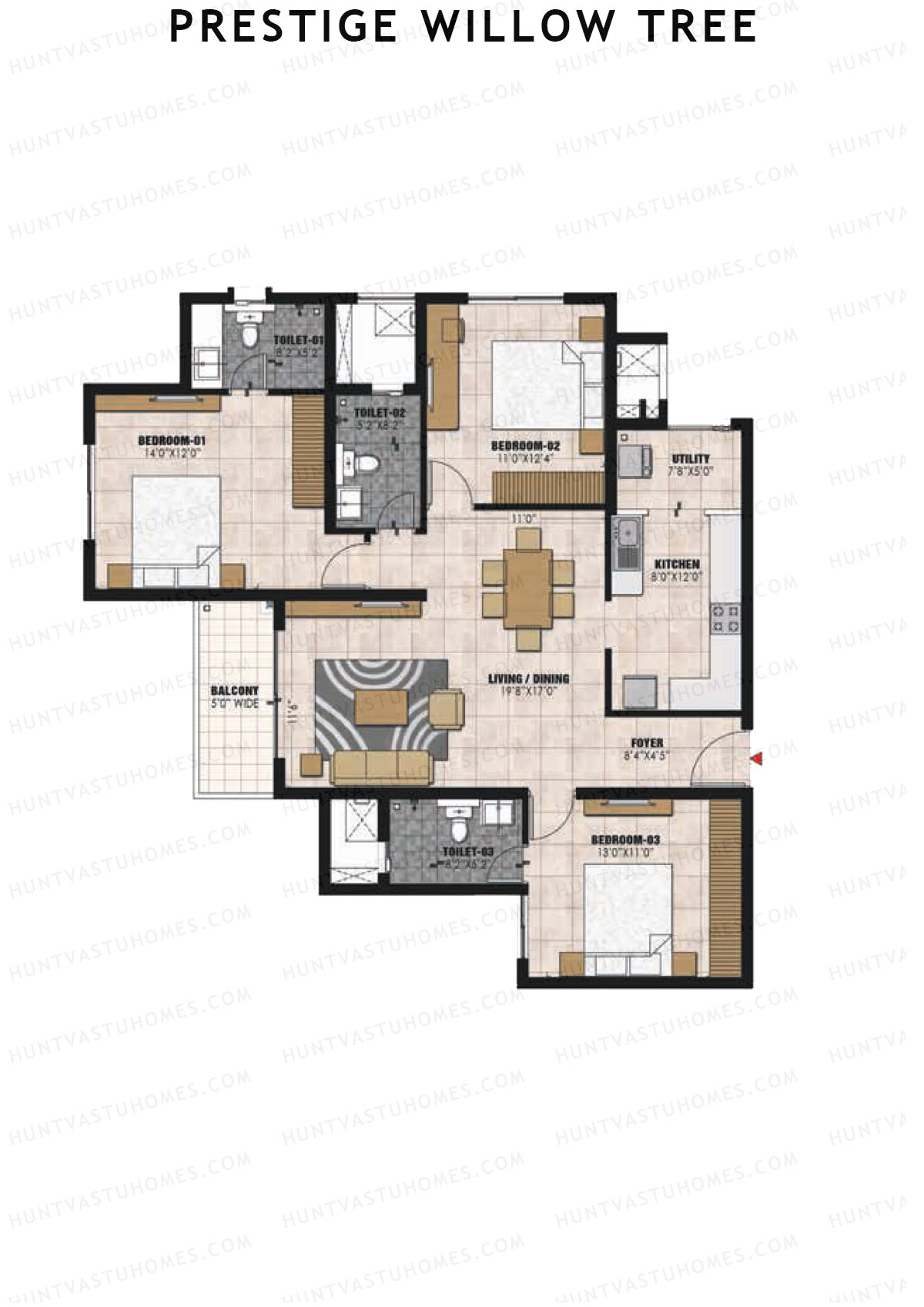 Prestige Willow Tree Tower 1 Unit 7 (Type E) Floor Plan