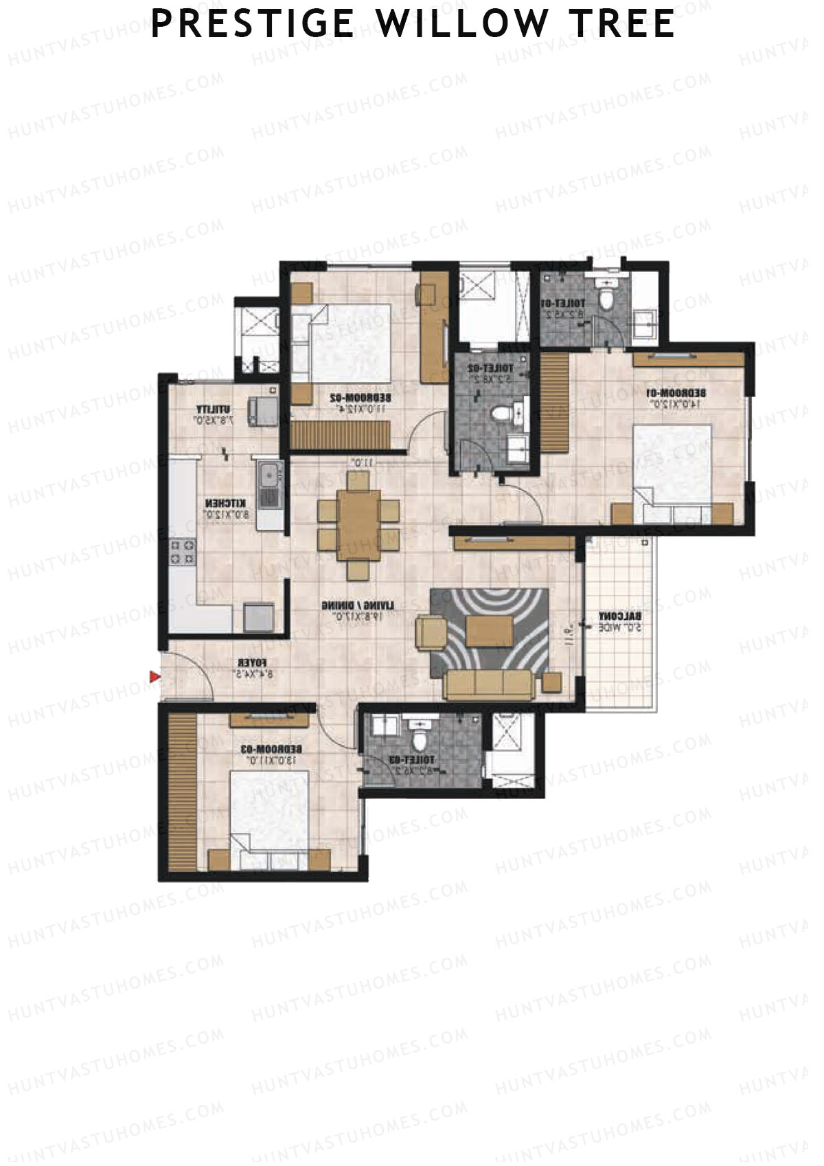 Prestige Willow Tree Tower 2 Unit 2 (Type E) Floor Plan