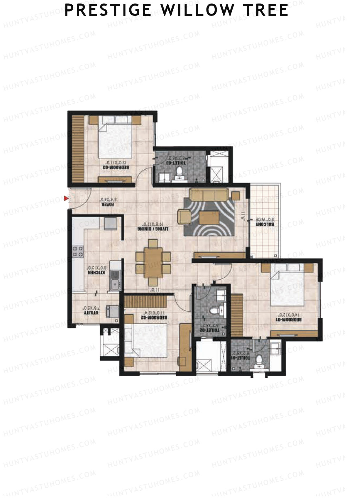 Prestige Willow Tree Tower 2 Unit 3 (Type E) Floor Plan
