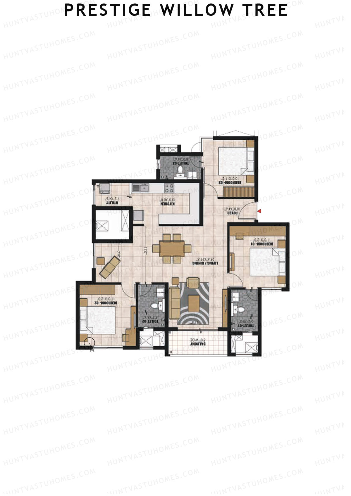 Prestige Willow Tree Tower 2 Unit 6 (Type G1) Floor Plan