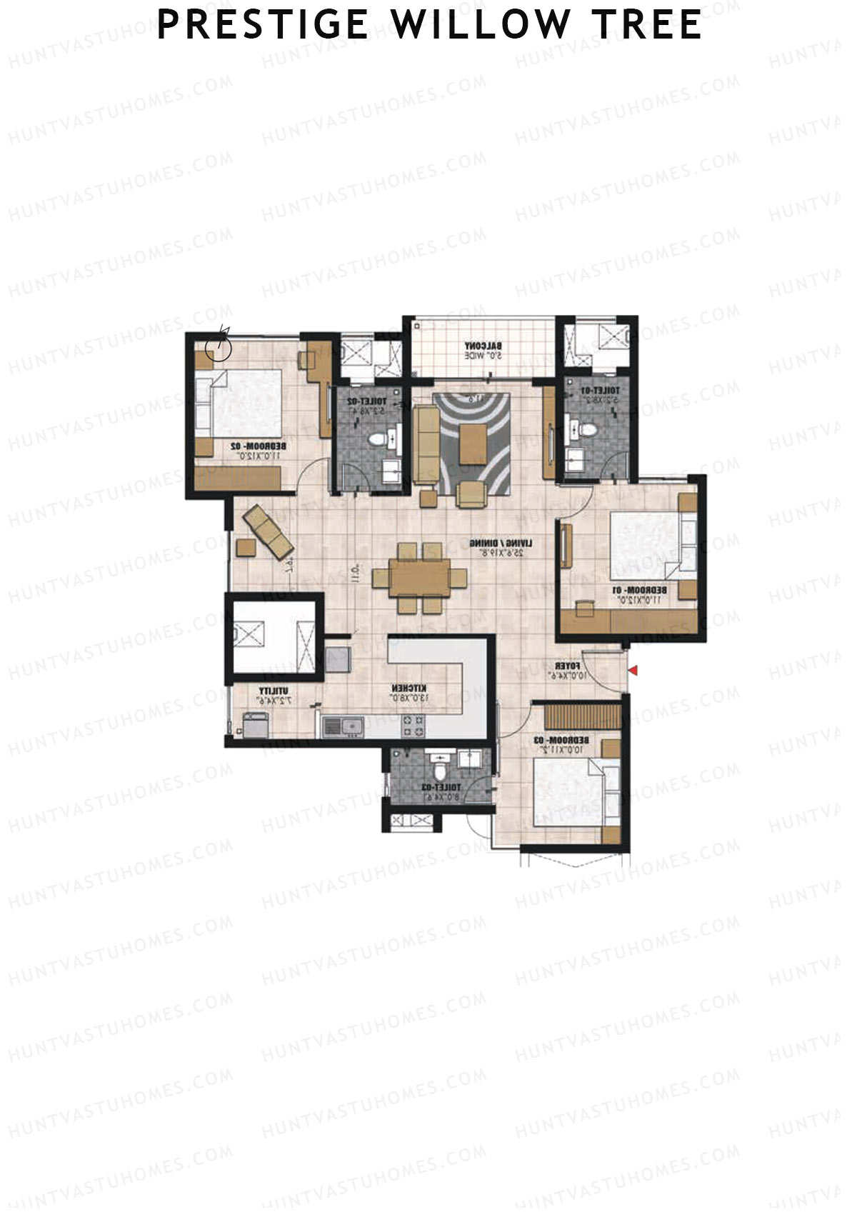 Prestige Willow Tree Tower 2 Unit 7 (Type G1) Floor Plan