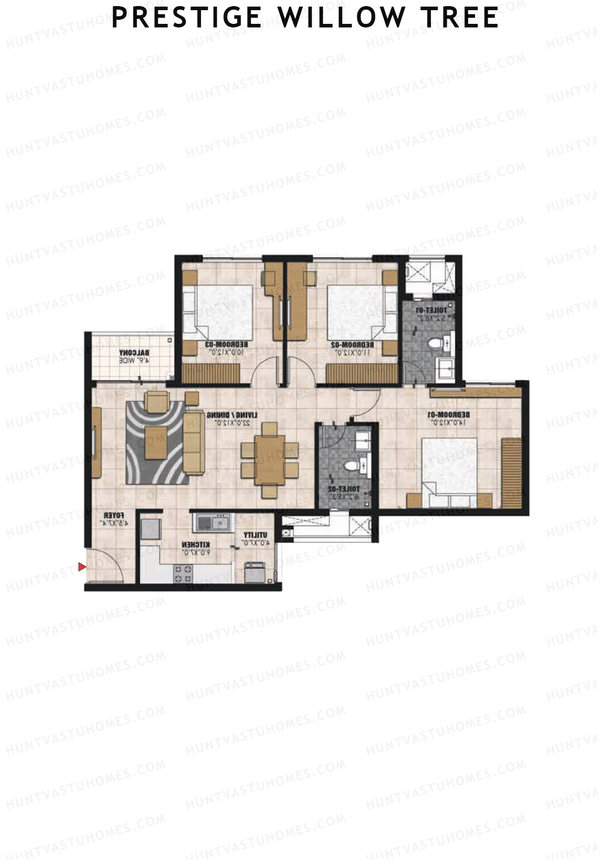 Prestige Willow Tree Tower 2 Unit 8 (Type D) Floor Plan