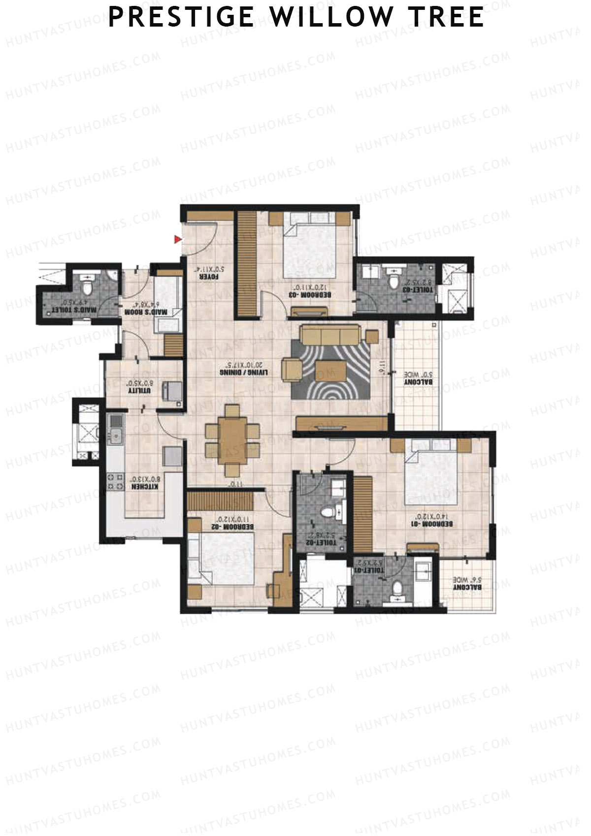 Prestige Willow Tree Tower 3 Unit 2 (Type F) Floor Plan