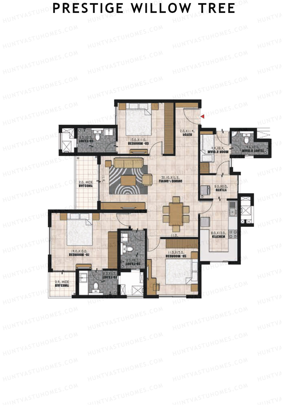 Prestige Willow Tree Tower 3 Unit 3 (Type F) Floor Plan