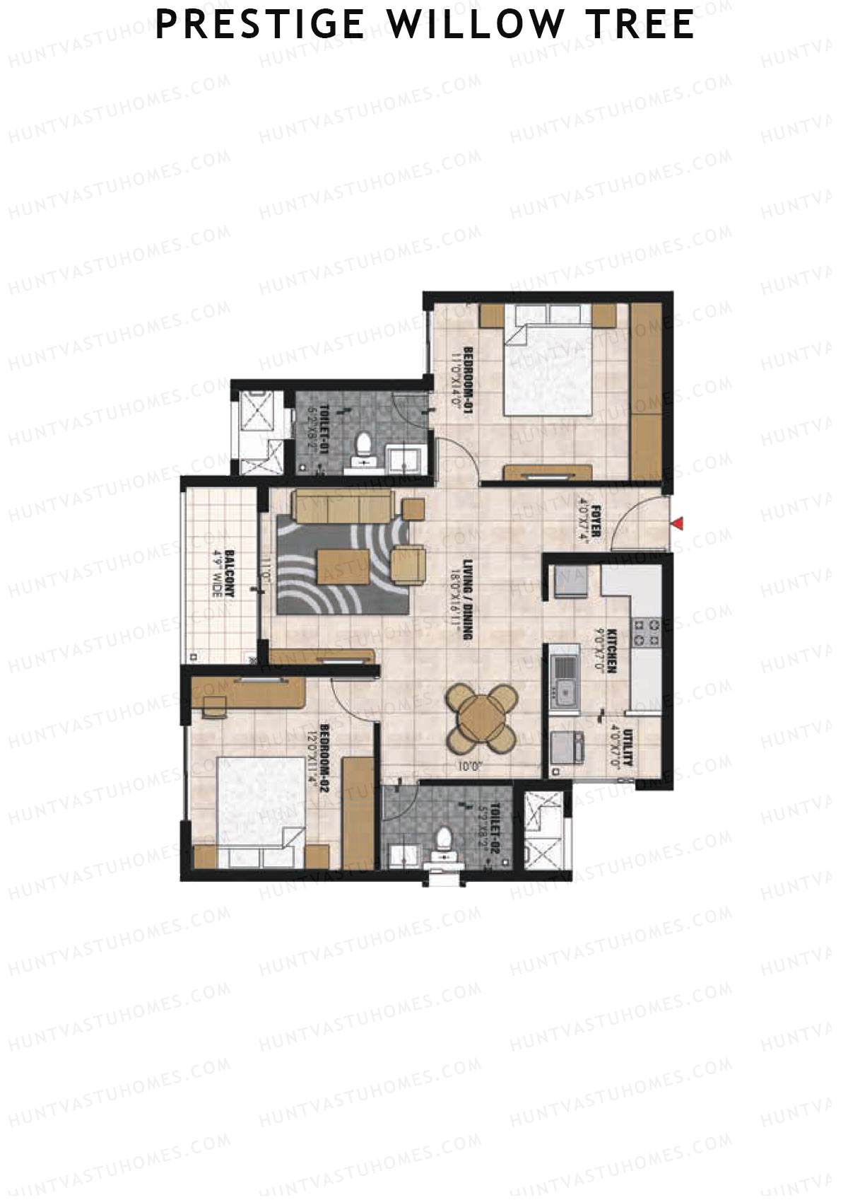 Prestige Willow Tree Tower 3 Unit 5 (Type C) Floor Plan